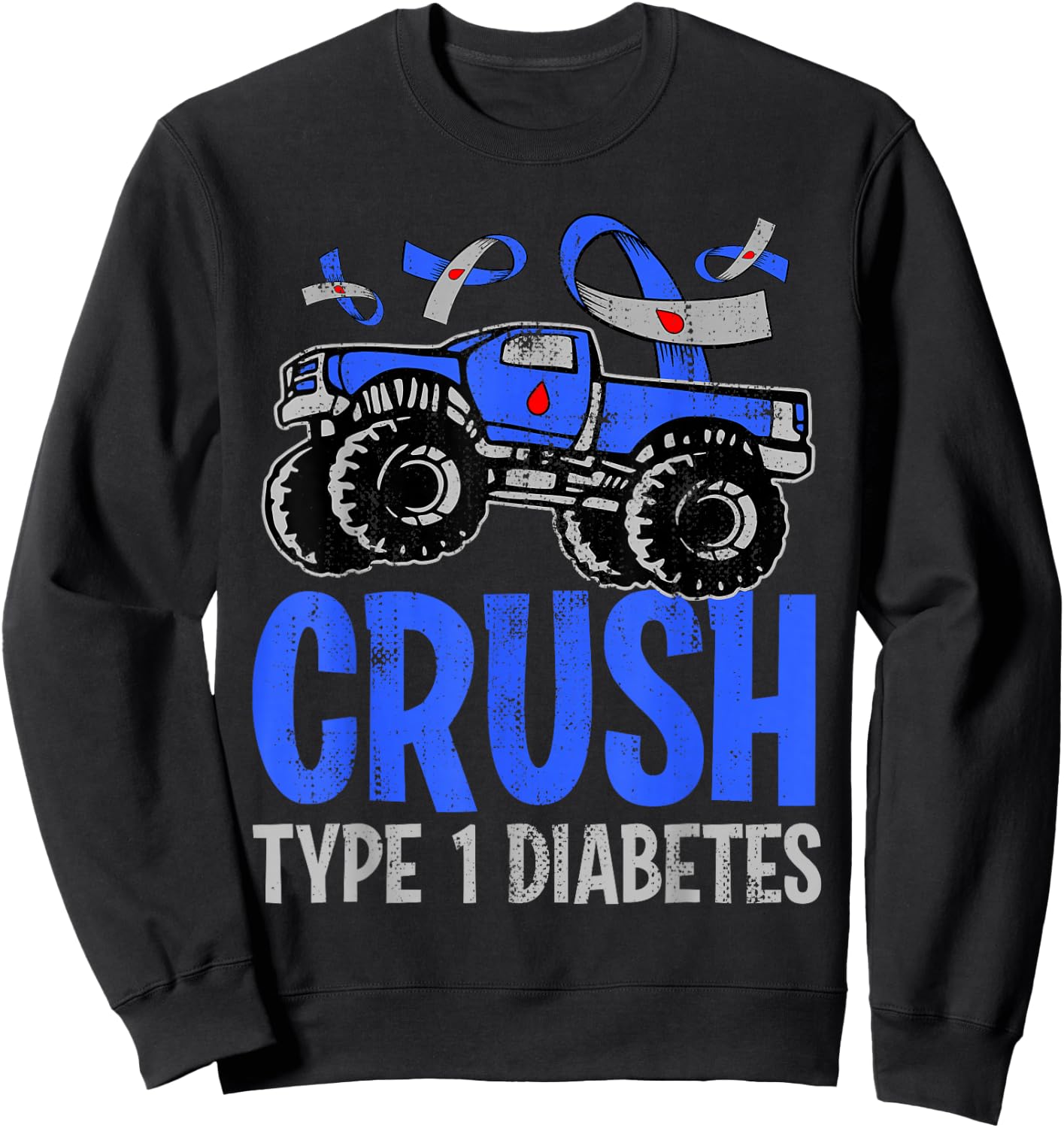 T1D Kids Monster Truck Crush Type 1 Diabetes Sweatshirt - Sweatshirt | Black
