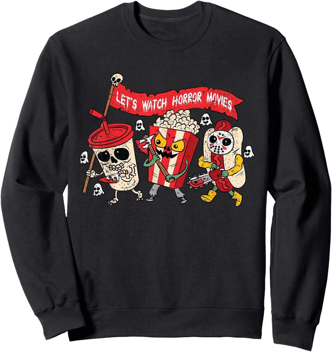 Lets Watch Horror Movies Halloween Funny Ghost Skeleton Sweatshirt - Sweatshirt | Black