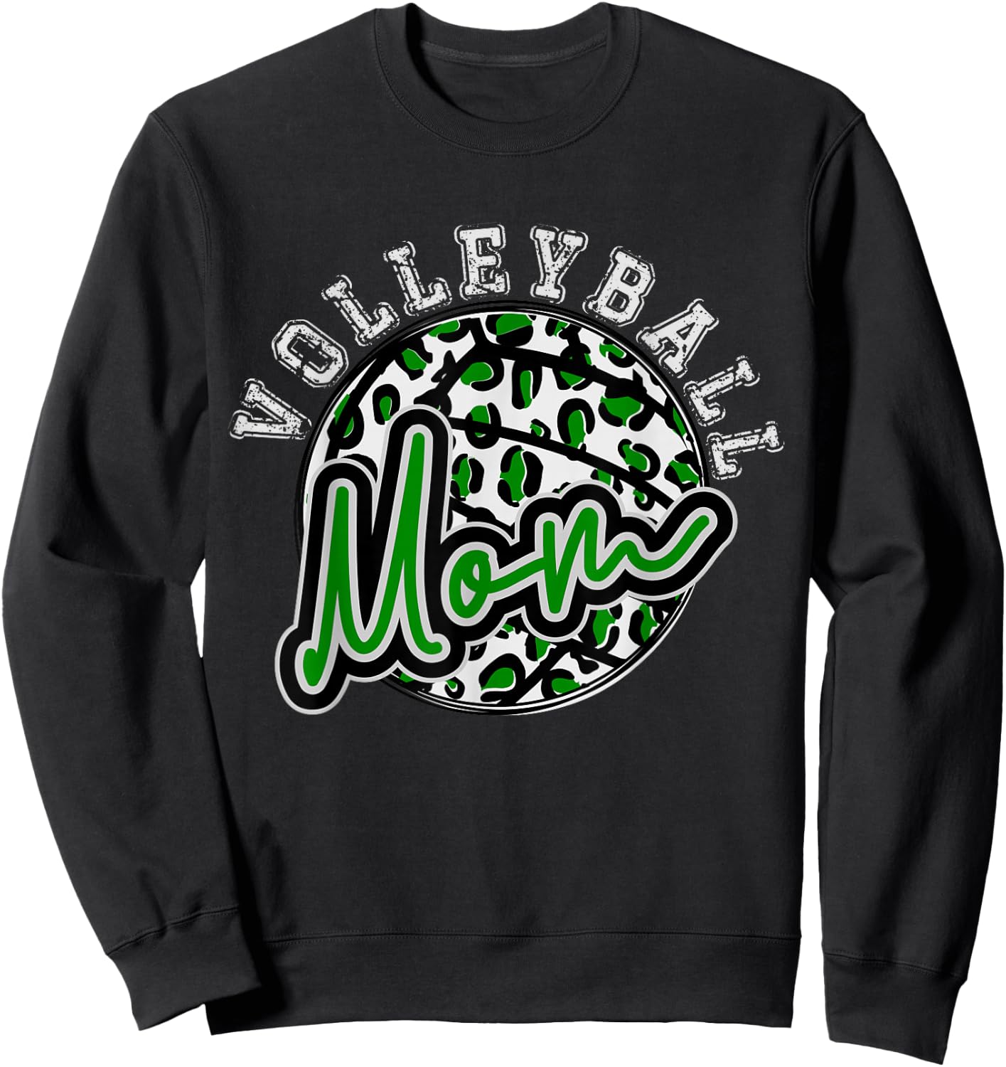 Leopard Cheetah Volleyball green Mom Shirt Trendy Sweatshirt - Sweatshirt | Black