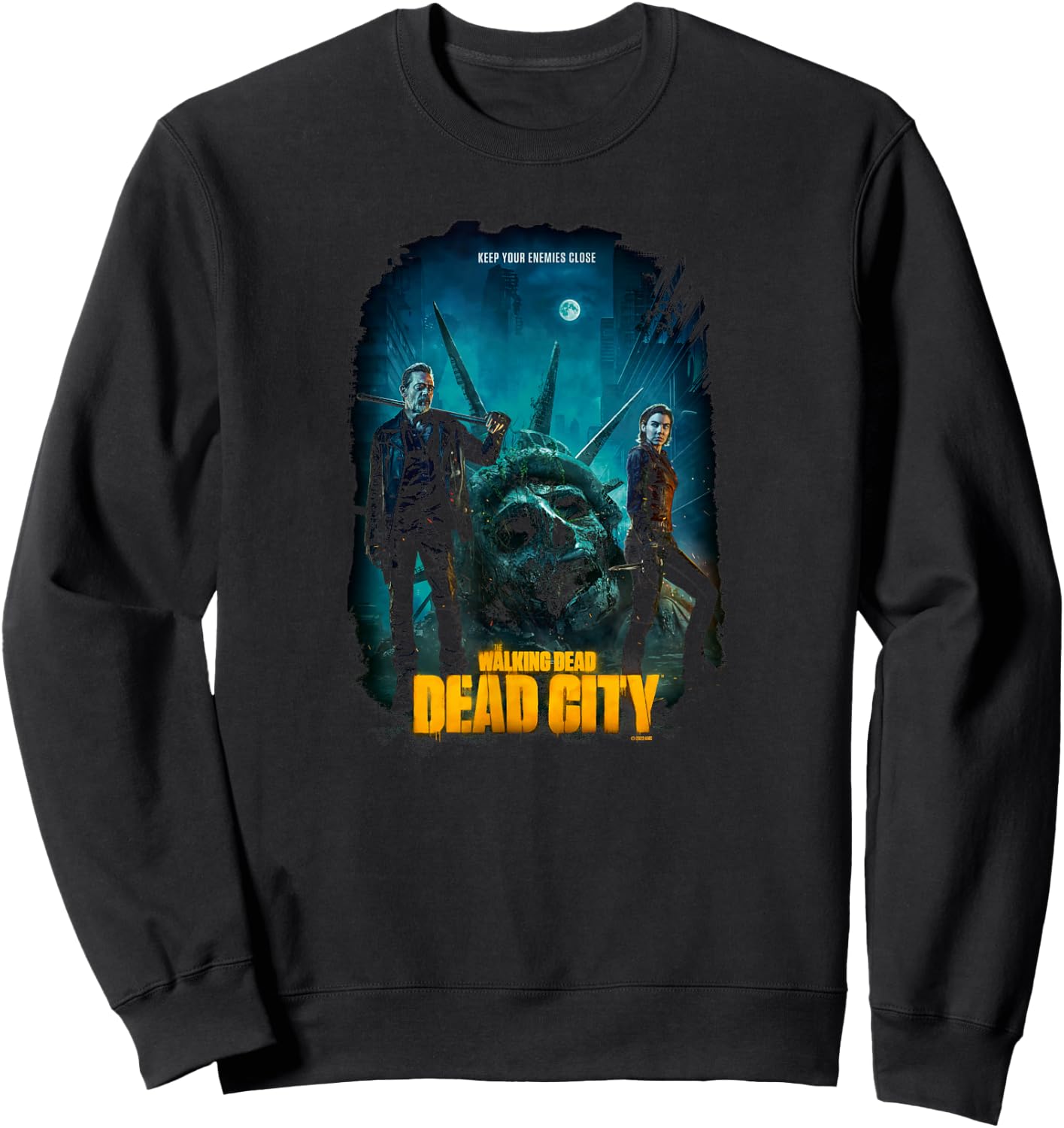 The Walking Dead Dead City Season 1 Key Art - -Adults, Black, Small, Short Sleeve, Classic Fit, Crew Collar, Modern, Unique Graphic Design Sweatshirt - Sweatshirt | Black
