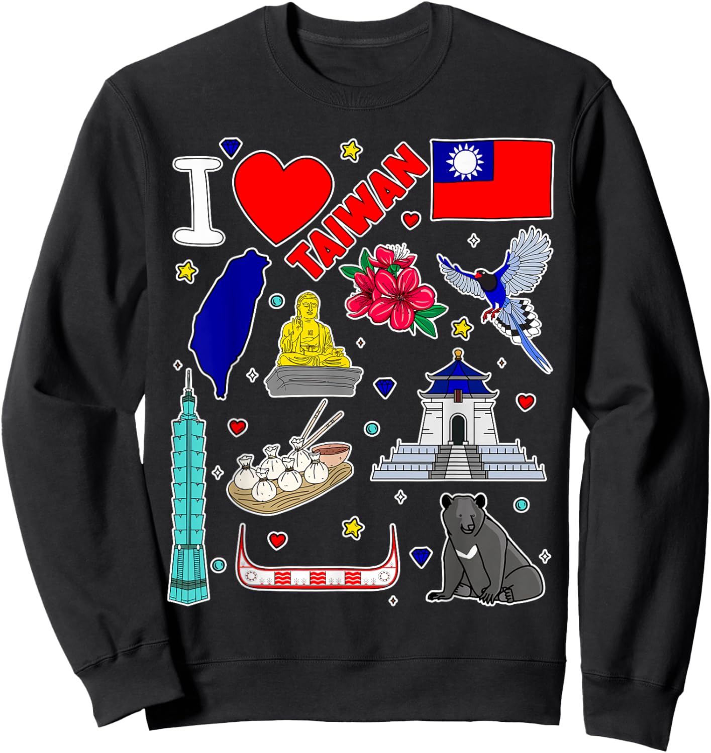 Taiwanese hand drawn symbols, Taiwan map, cultural icons Sweatshirt - Sweatshirt | Black