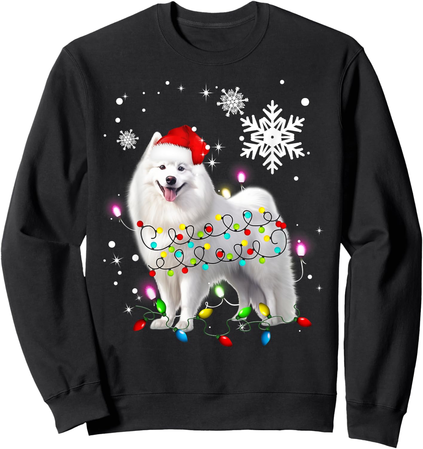 Samoyed Christmas Tree Light Pajama Samoyed Lover Xmas Sweatshirt - Sweatshirt | Black