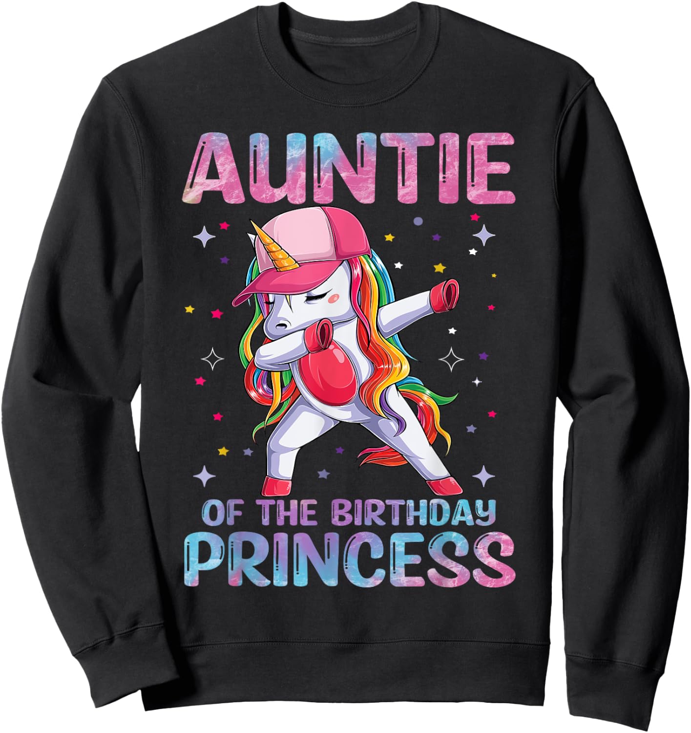 Auntie of the Birthday Princess Girl Dabbing Unicorn Aunt Sweatshirt - Sweatshirt | Black