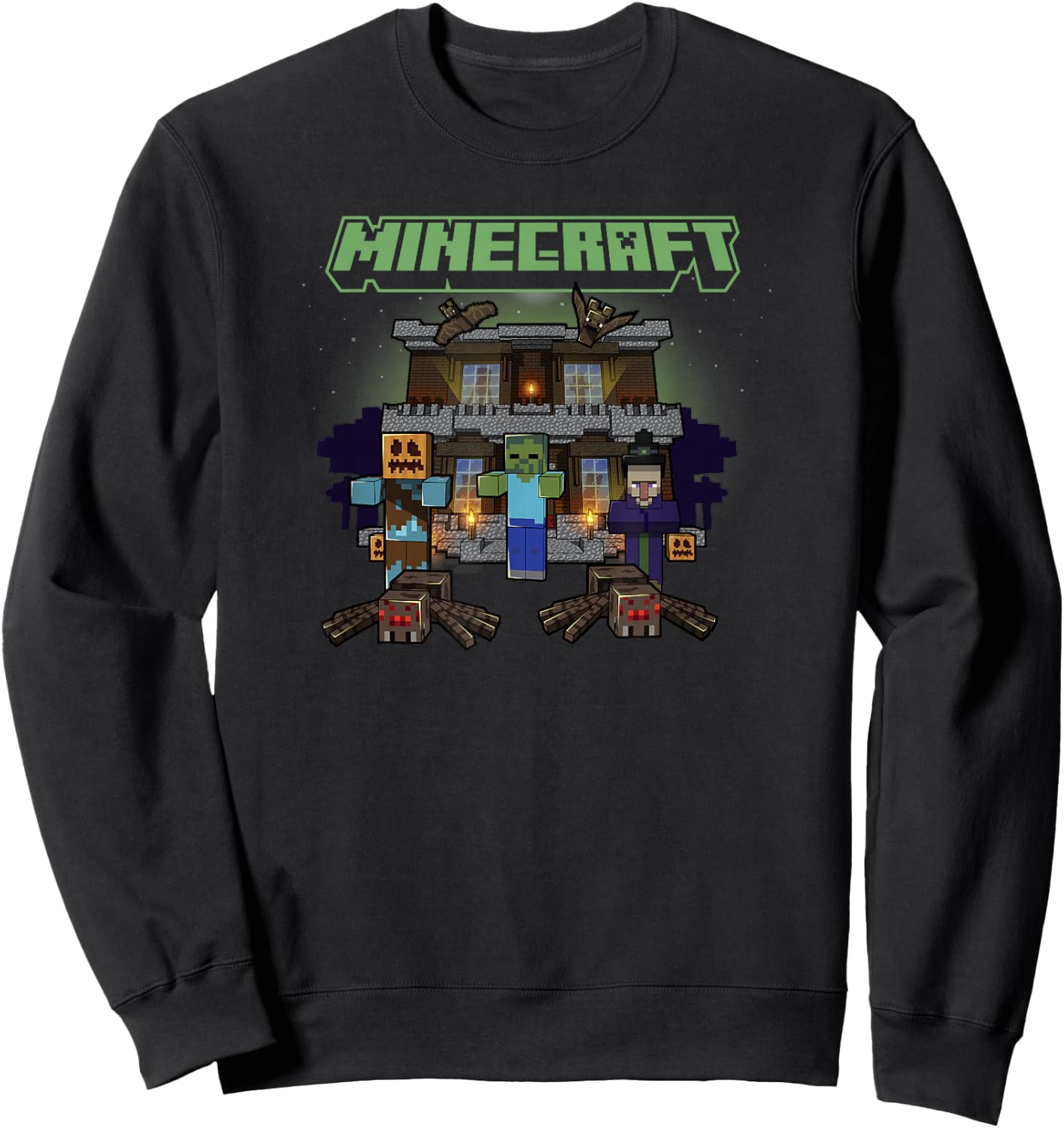 Minecraft Halloween Monsters In Haunted House Group Shot Sweatshirt - Sweatshirt | Black