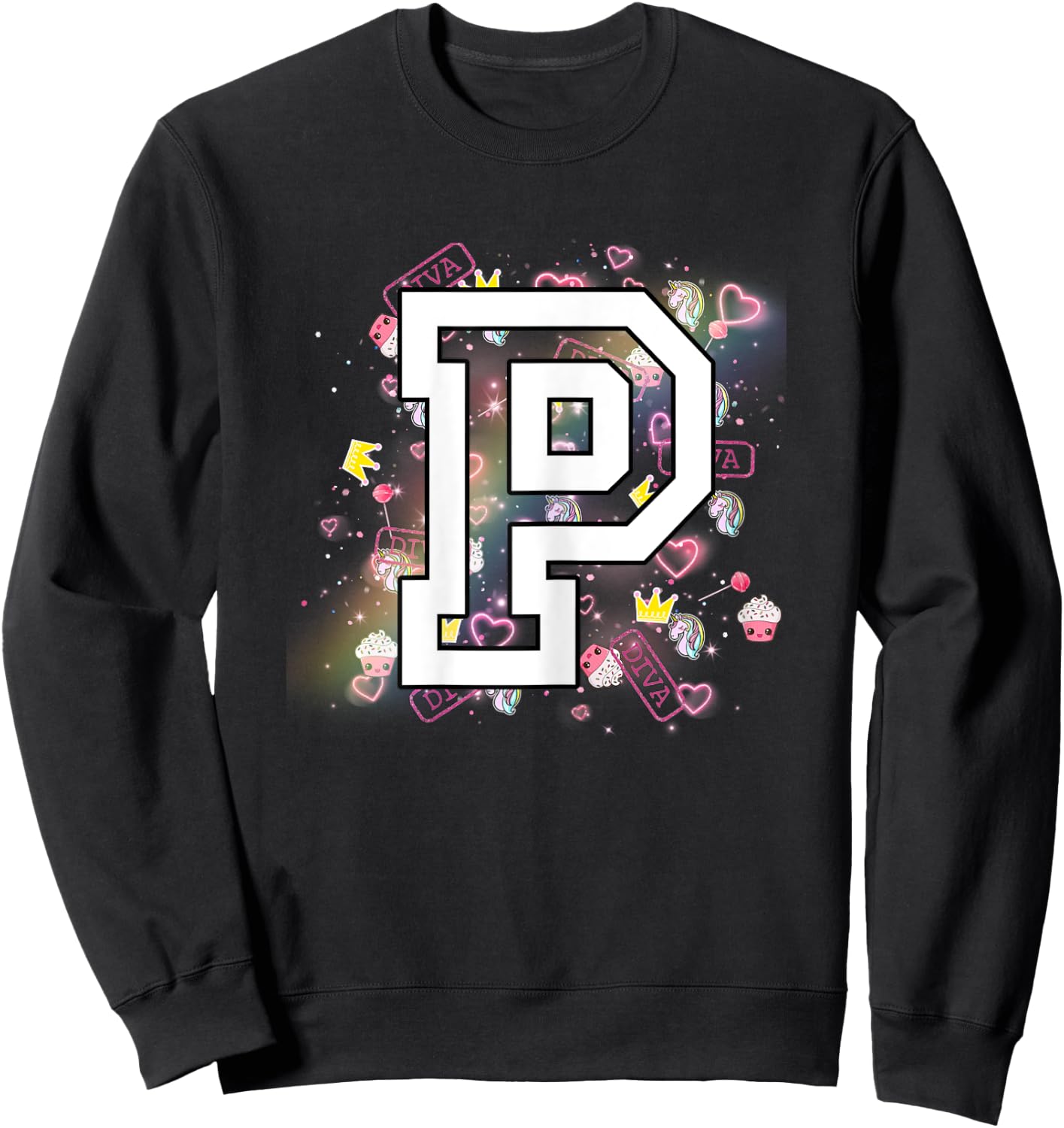 Kids Letter P Clothing For a Girl Who's Name Starts With P Sweatshirt - Sweatshirt | Black