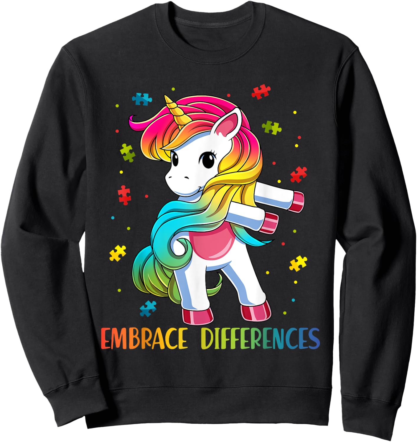 Embrace Differences Unicorn - Autism Awareness for Kids Sweatshirt - Sweatshirt | Black