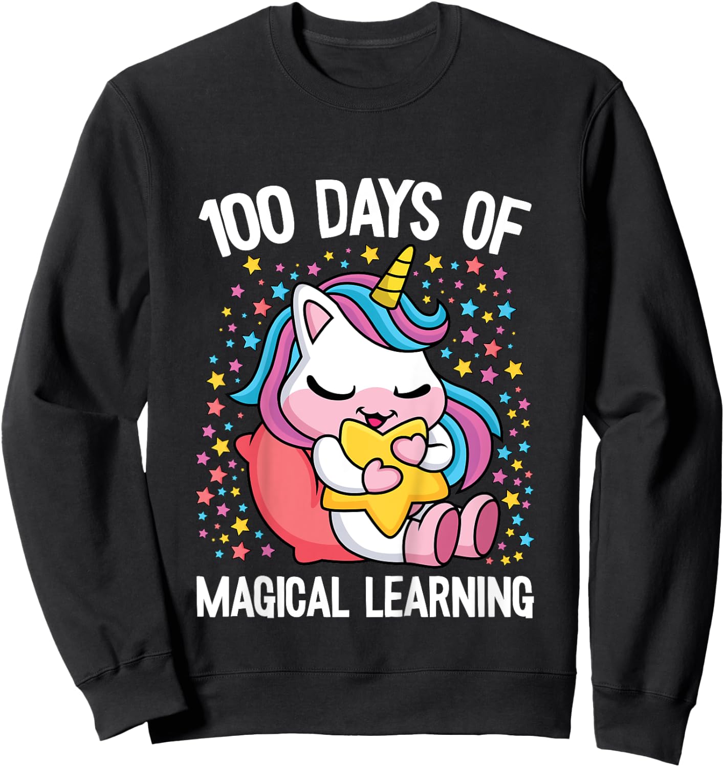 100 Days Of Magical Learning 100th Day Of School Unicorn Sweatshirt - Sweatshirt | Black