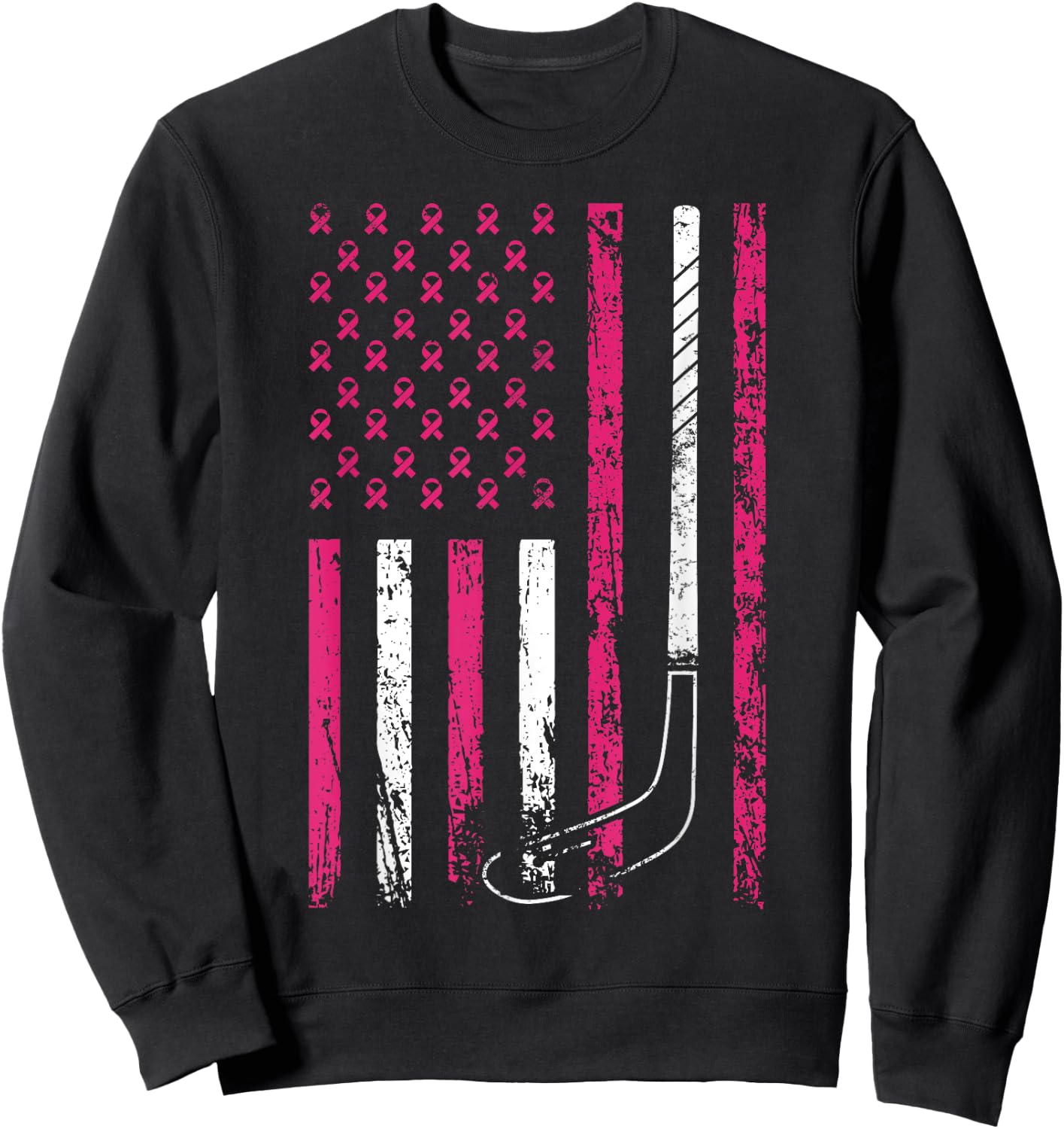 American Sports Flag Breast Cancer Awareness Ice Hockey Sweatshirt - Sweatshirt | Black