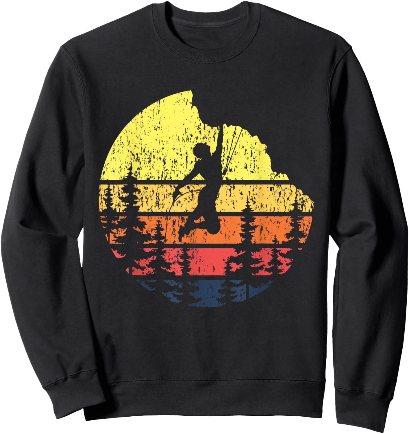 Retro Sunset Rock Climber - Boulderer Bouldering Climbing Sweatshirt - Sweatshirt | Black