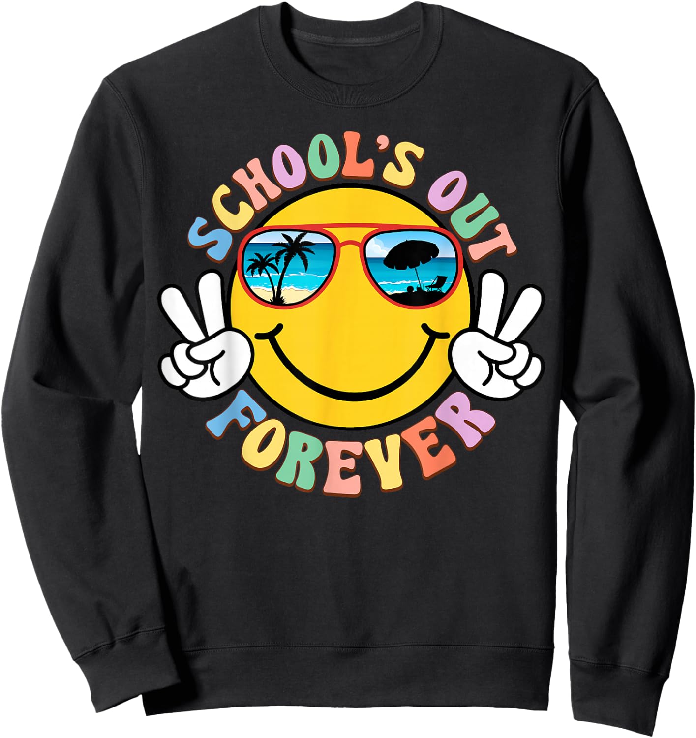 Retro Groovy School's Out Forever Retired Teacher Retirement Sweatshirt - Sweatshirt | Black