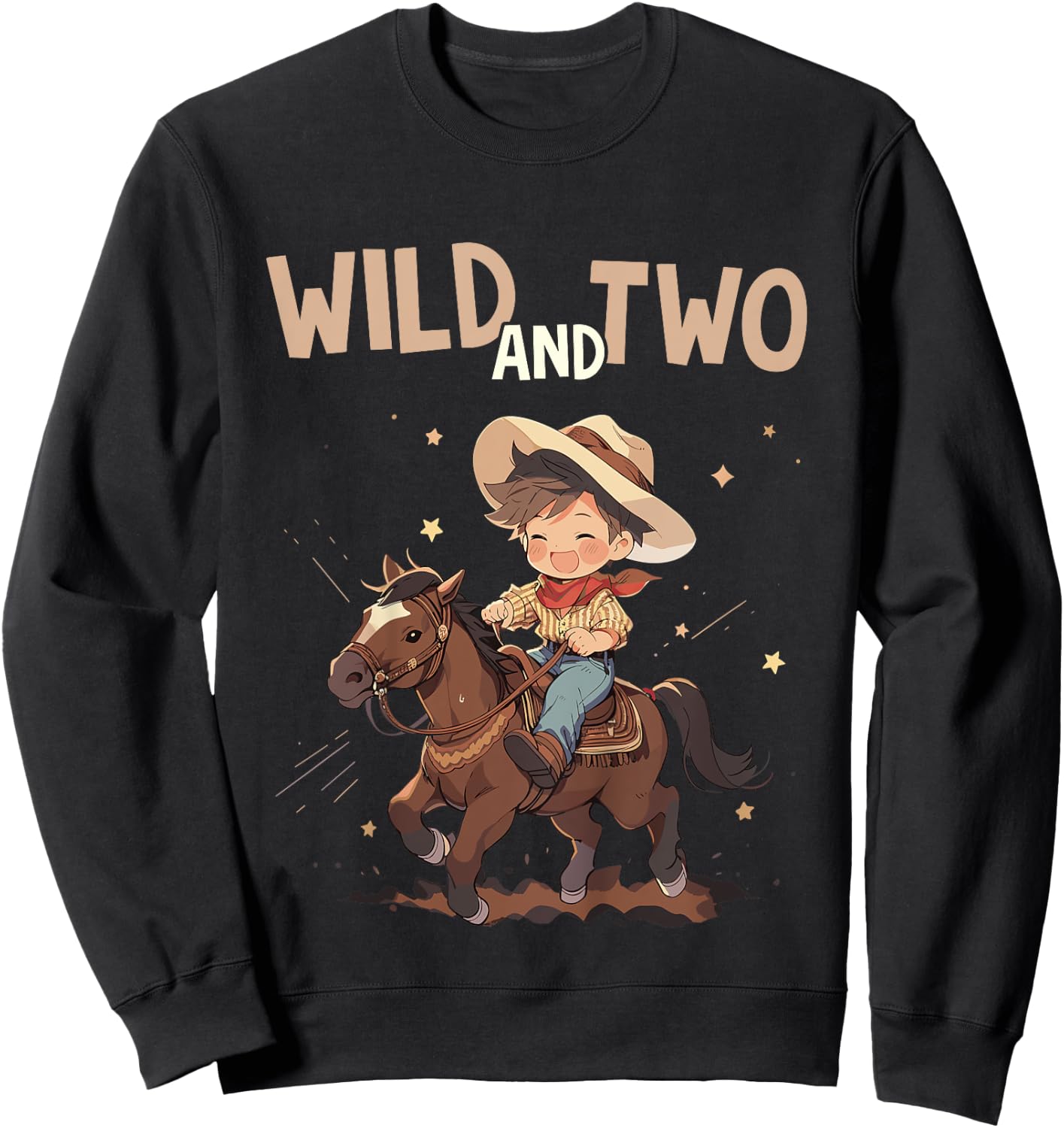Kids 2nd Birthday Cute Little Cowboy Western - Wild and Two Sweatshirt - Sweatshirt | Black