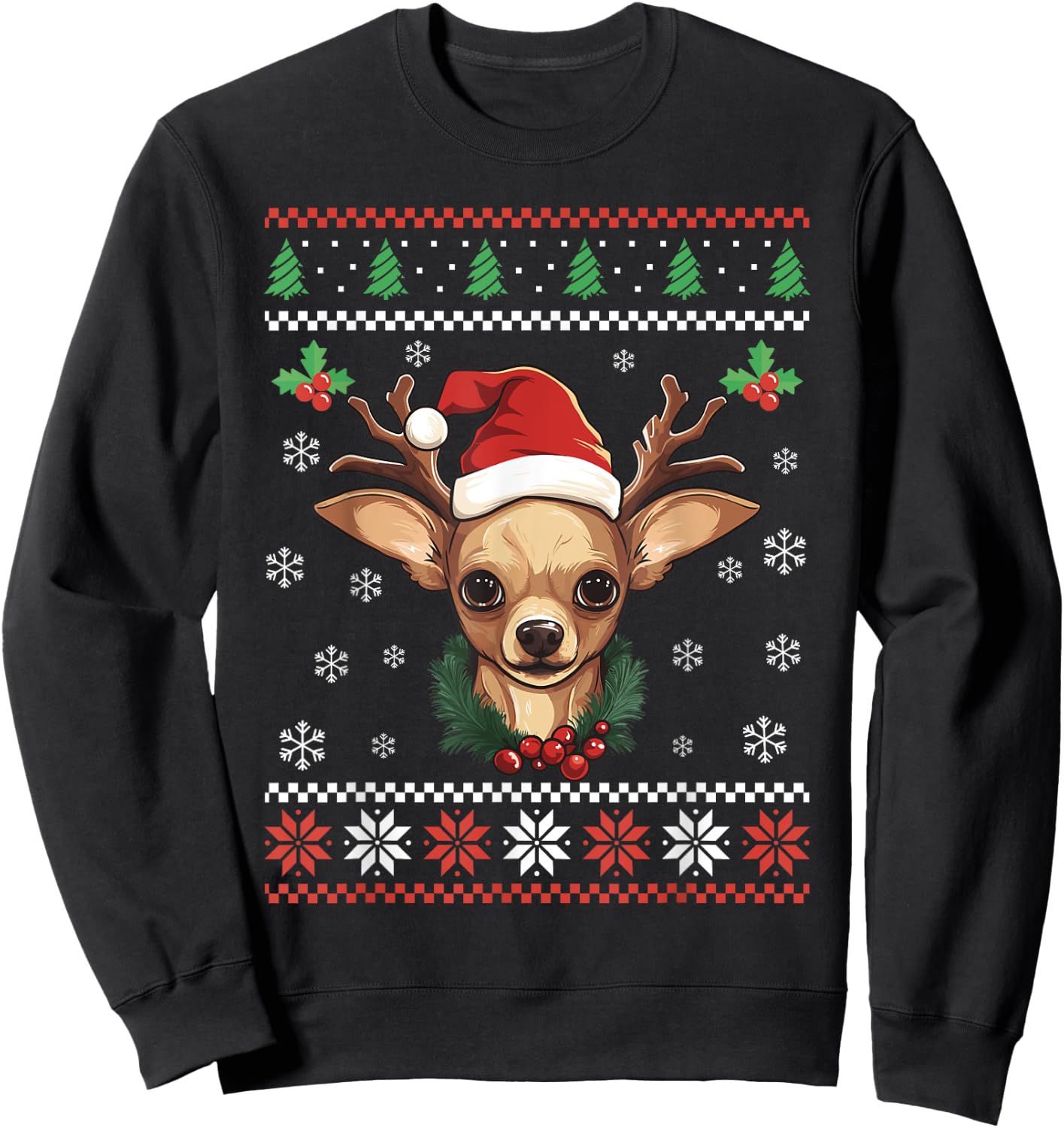 Chihuahua Dog Ugly Christmas Sweater Xmas For Adults Kids Sweatshirt - Sweatshirt | Black