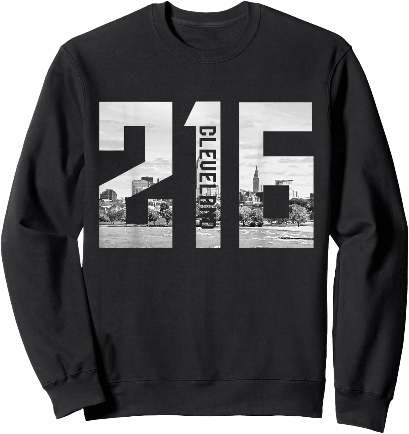 Vintage Cleveland Ohio 216 Area Code Skyline Sweatshirt - Sweatshirt | Black