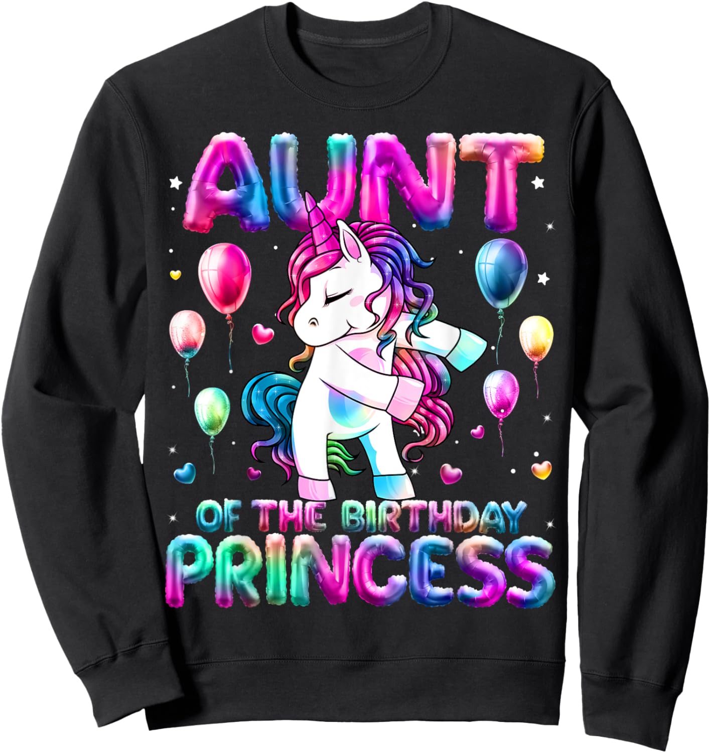 Auntie of the Birthday Princess Girl Flossing Unicorn Aunt Sweatshirt - Sweatshirt | Black