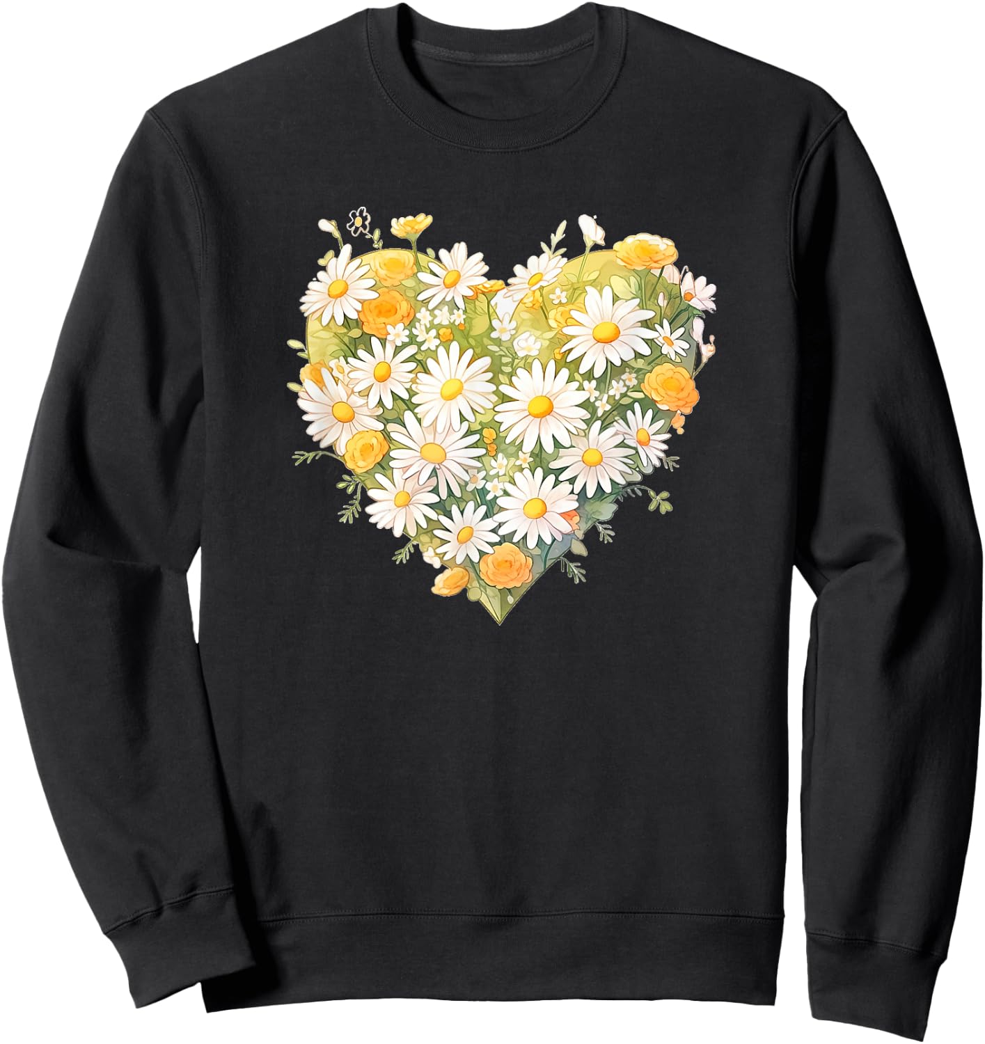 Daisy, Heart, Love, Flower, Fashion, Valentine's Day Sweatshirt - Sweatshirt | Black