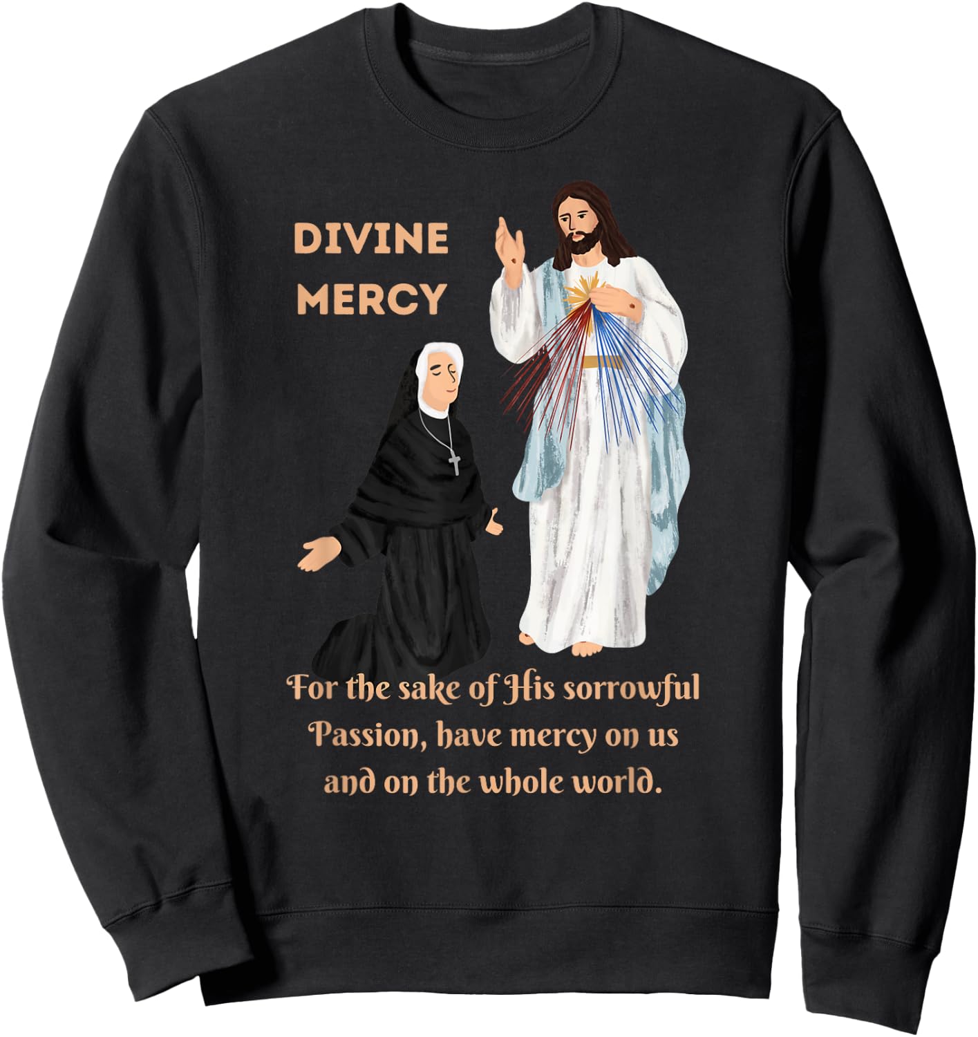 Divine Mercy Jesus and Saint Faustina Sweatshirt - Sweatshirt | Black