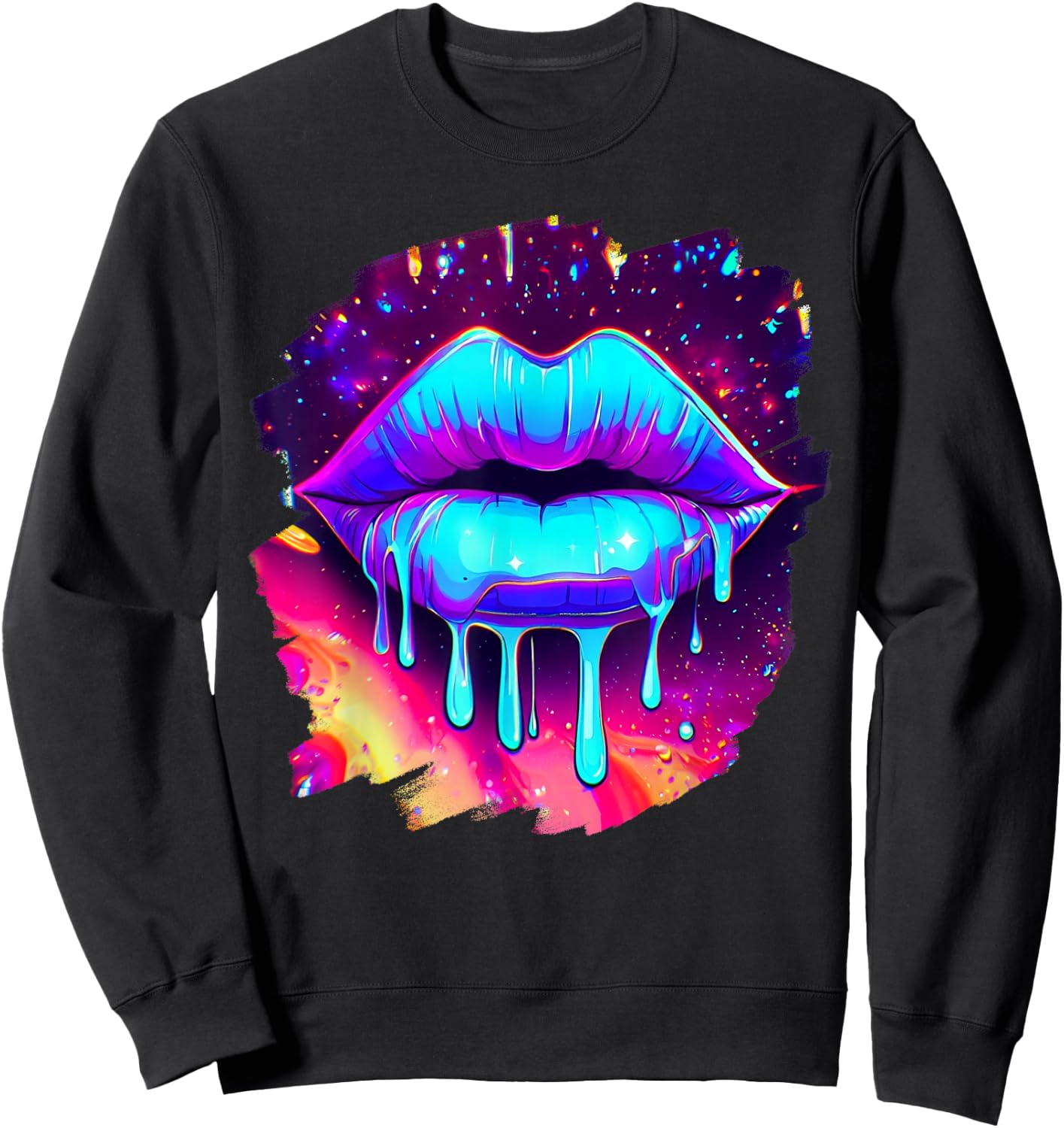 Rainbow Lips in Space Fashion Lip Art Design Print Colorful Sweatshirt - Sweatshirt | Black