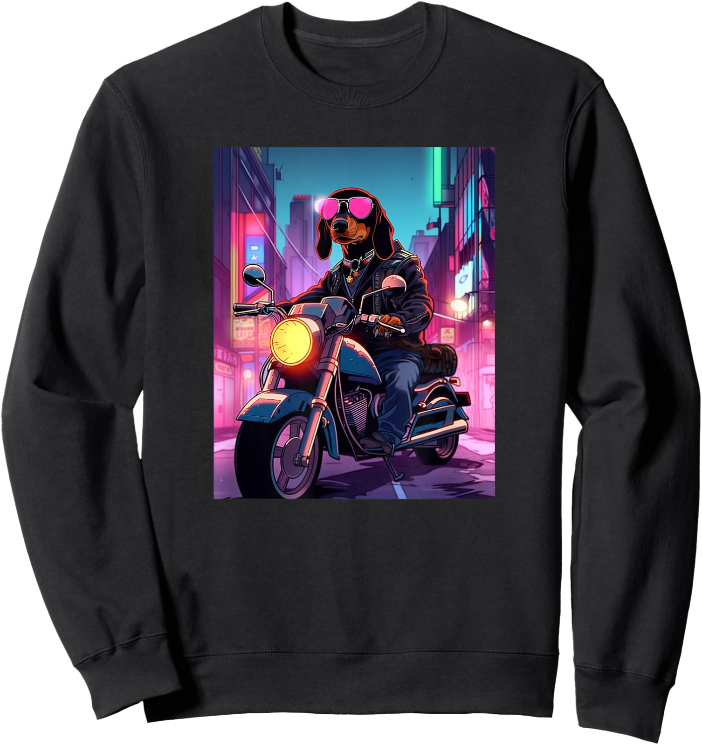 Dachshund Biker Funny Dog Motorcycle Men Women Kids Sweatshirt - Sweatshirt | Black