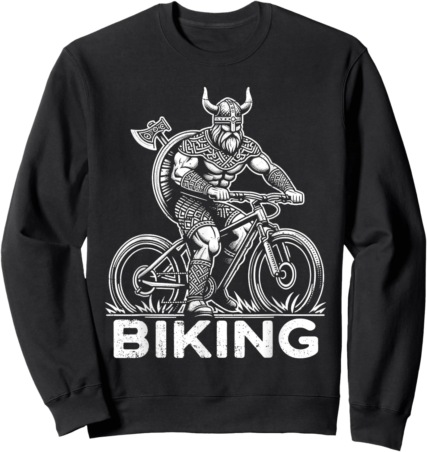 Biking Viking Funny Mountain Biker Pun Sweatshirt - Sweatshirt | Black