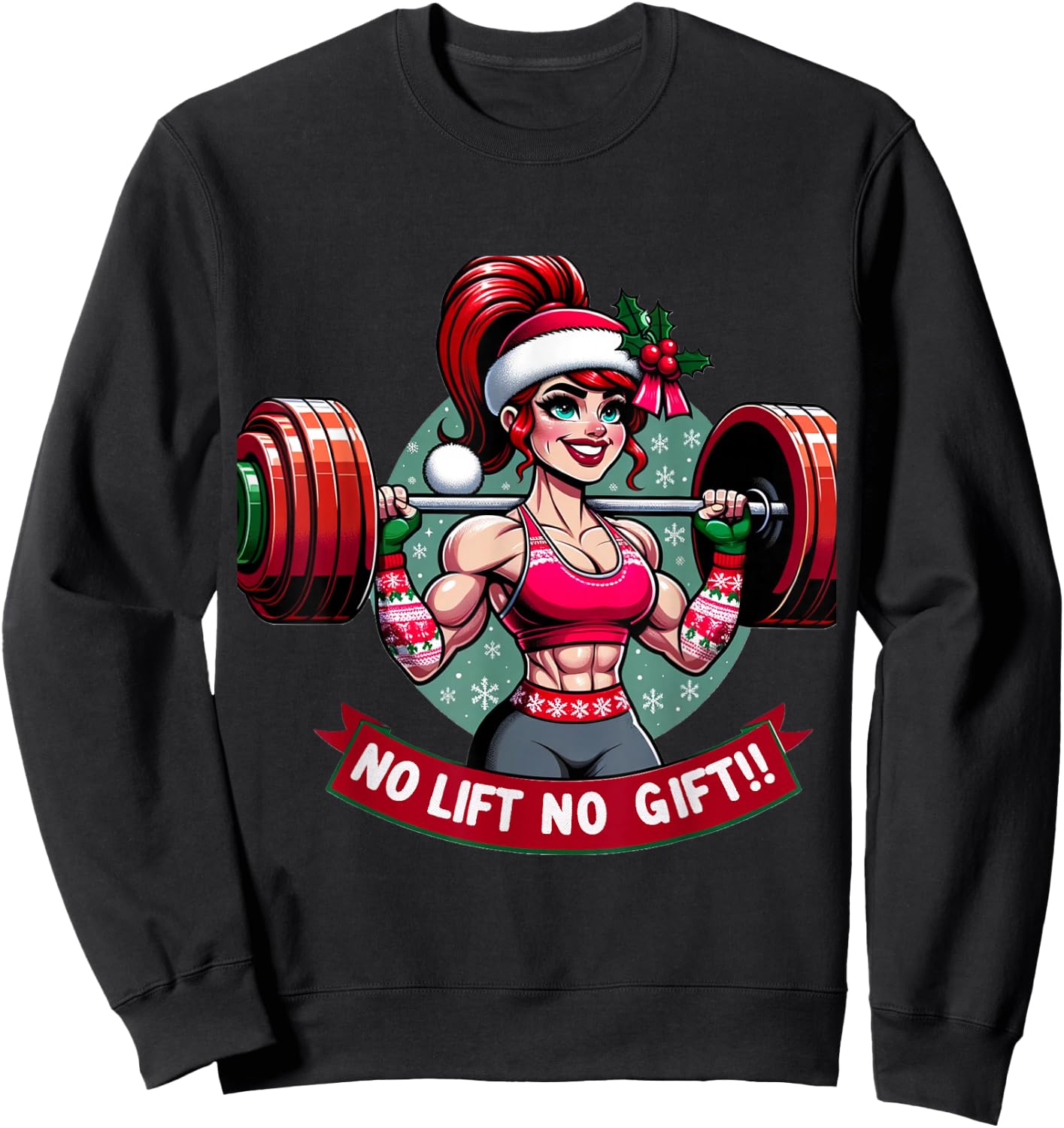No Lift No Gift Workout Gym Christmas Xmas Miss Santa Women Sweatshirt - Sweatshirt | Black