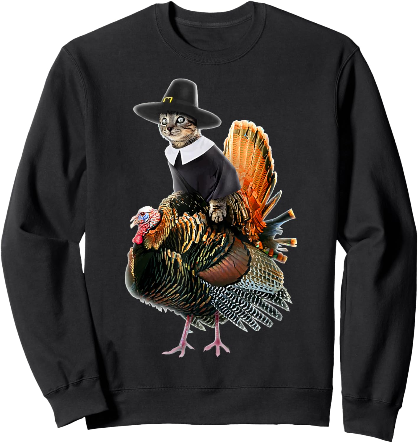 Thanksgiving Cat Pilgrim Costume Thanksgiving Turkey Gift Sweatshirt - Sweatshirt | Black