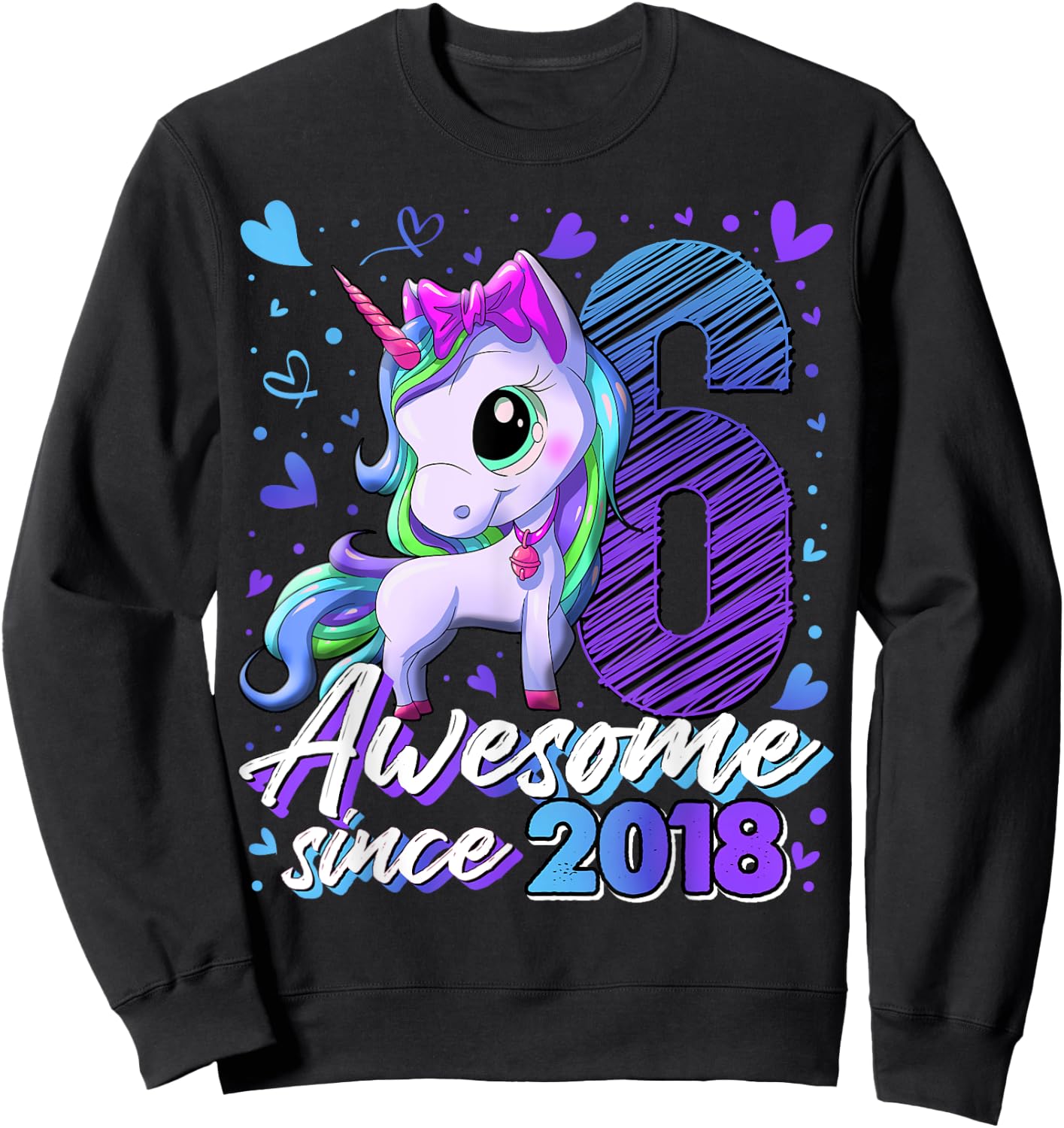6 Years Old Flossing Unicorn Gifts 6th Birthday Girl Party Sweatshirt - Sweatshirt | Black