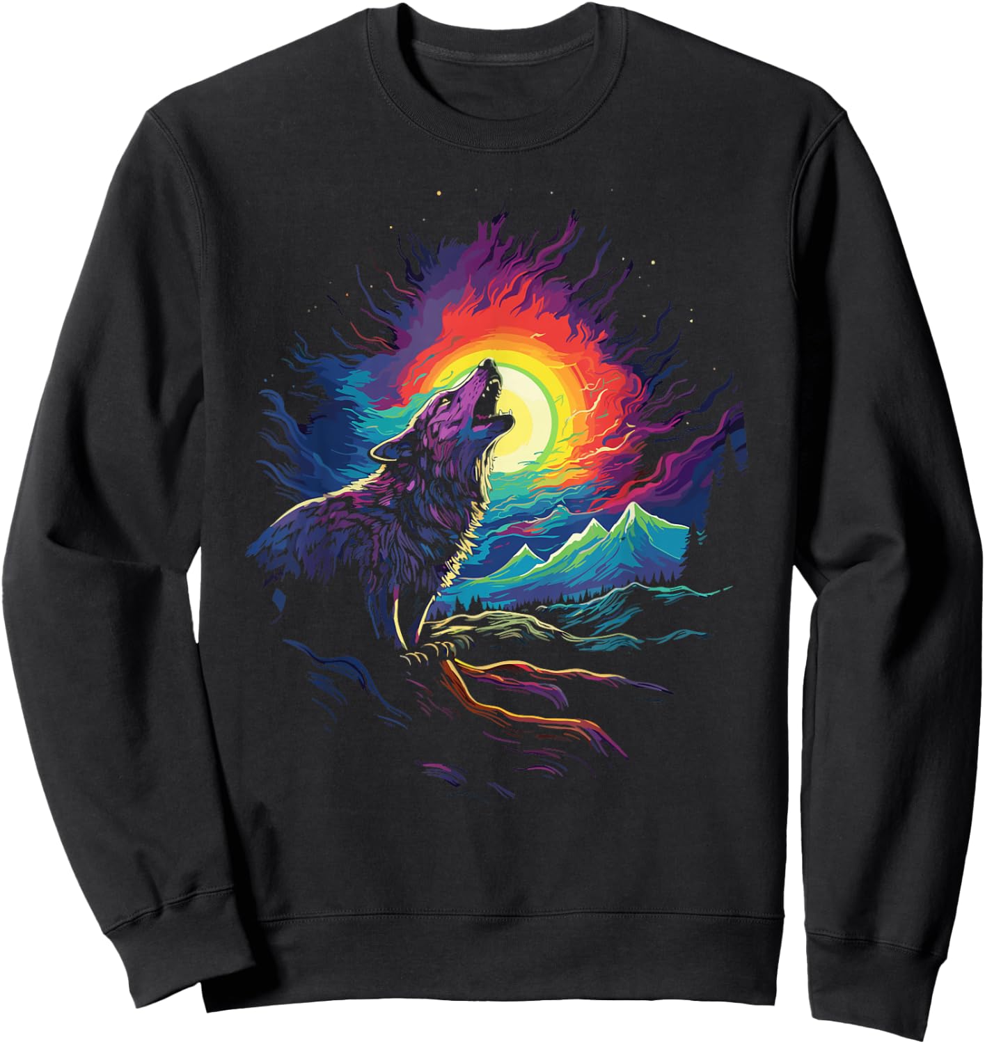 Howling Wolf Blacklight Painting Style the Full Moon Sweatshirt - Sweatshirt | Black