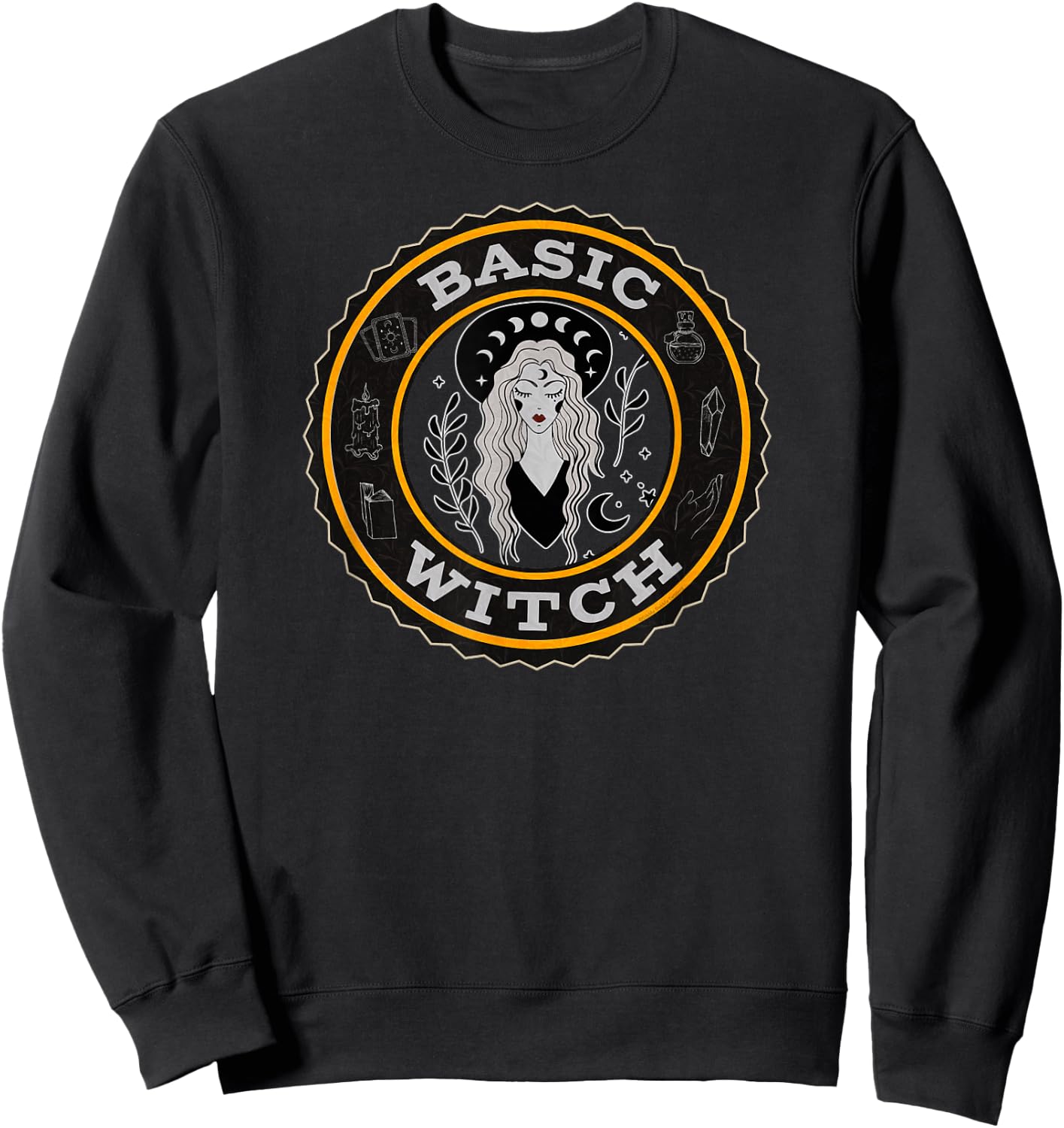 Pretty Halloween Basic Witch with Witchy Things Halloween Sweatshirt - Sweatshirt | Black
