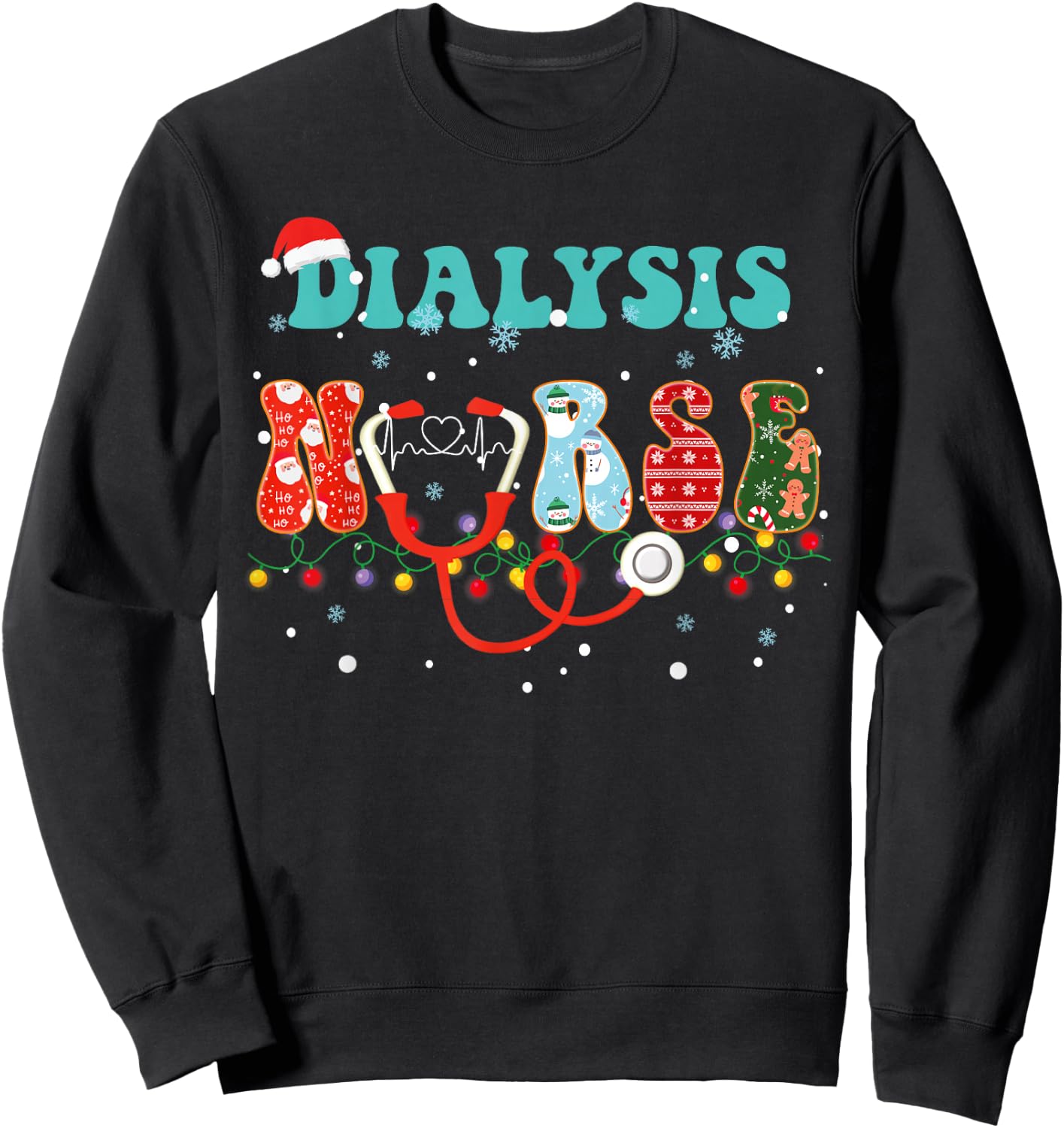 Christmas Dialysis Nurse RN Nephrology X-Mas Pajama groovy Sweatshirt - Sweatshirt | Black
