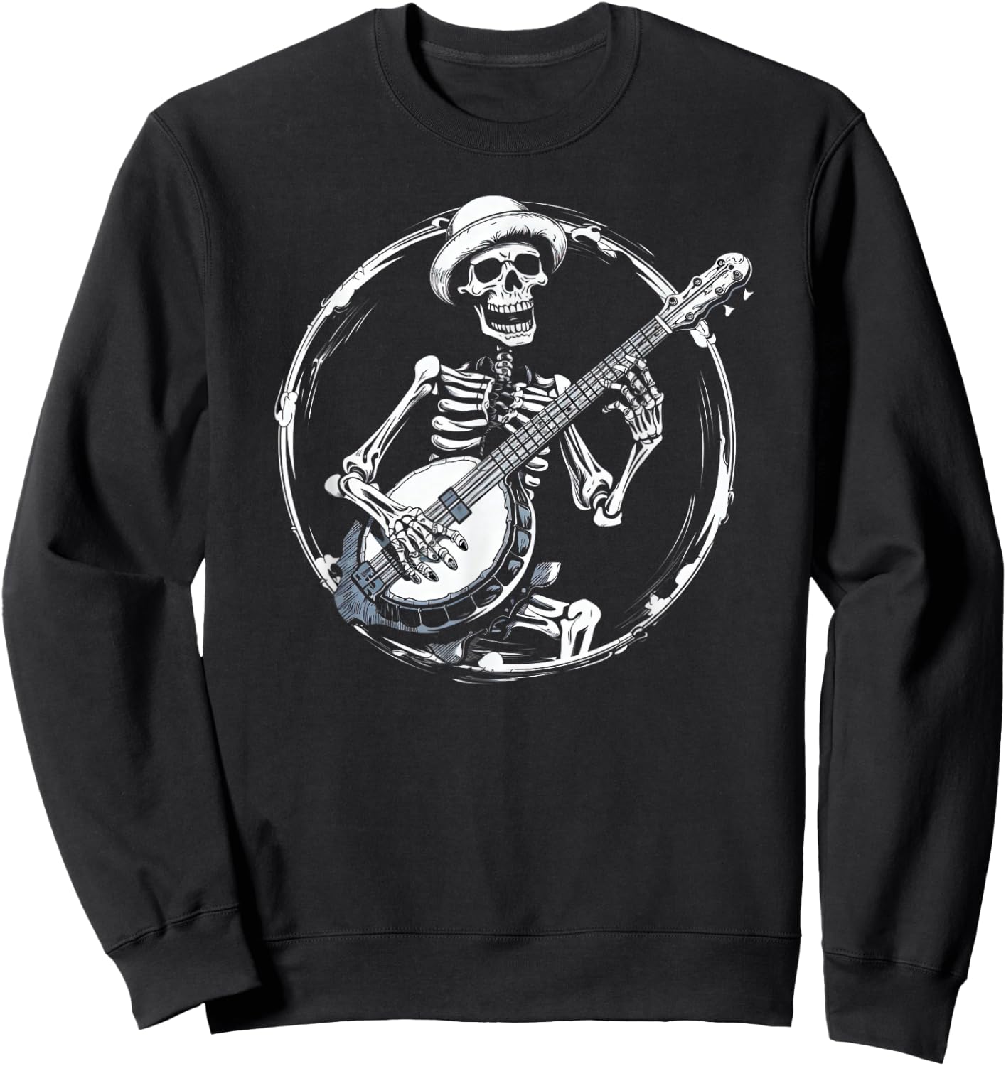 skeleton playing banjo Funny Bluegrass Style Sweatshirt - Sweatshirt | Black
