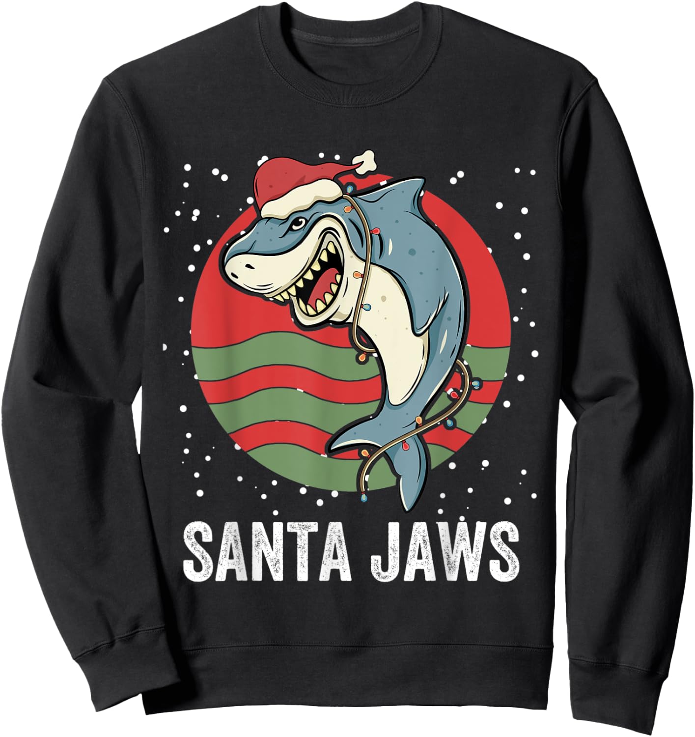 Santa Shark Christmas Lights Funny Boys Merry Sharkmas Xmas Sweatshirt - Sweatshirt | Black
