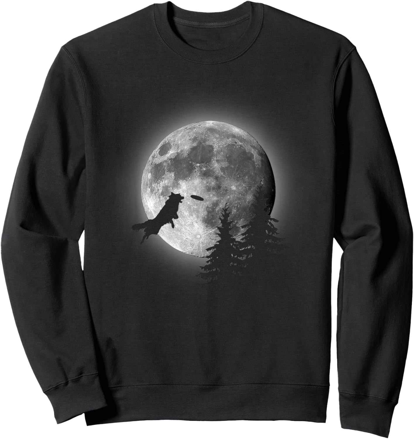 Border Collie Catching Frisbee Moon Sweatshirt - Sweatshirt | Black