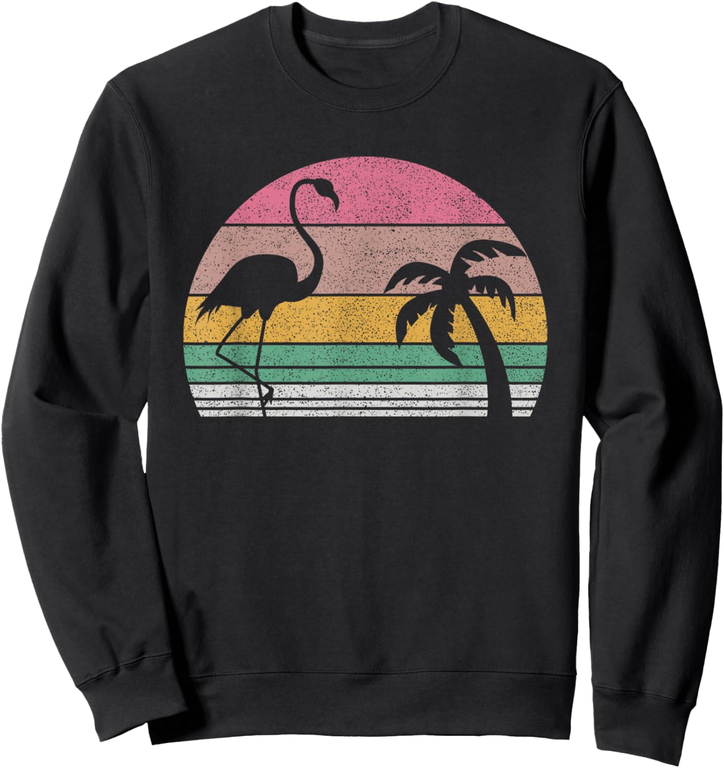 Vintage Retro Pink Flamingo 80s Miami Sweatshirt - Sweatshirt | Black
