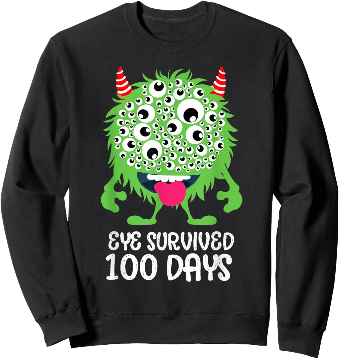 Eye Survived 100 Days Of School Monster Lover Teacher Kids Sweatshirt - Sweatshirt | Black