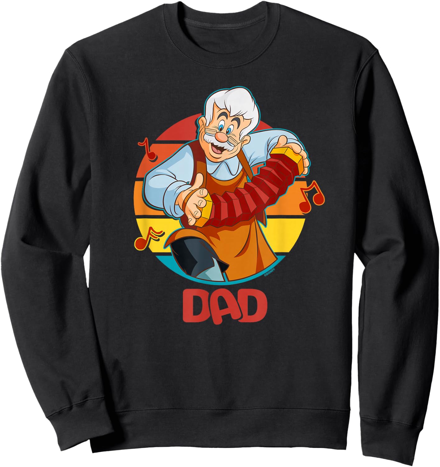 Disney Pinocchio Geppetto Dad Accordion Father’s Day Sweatshirt - Sweatshirt | Black
