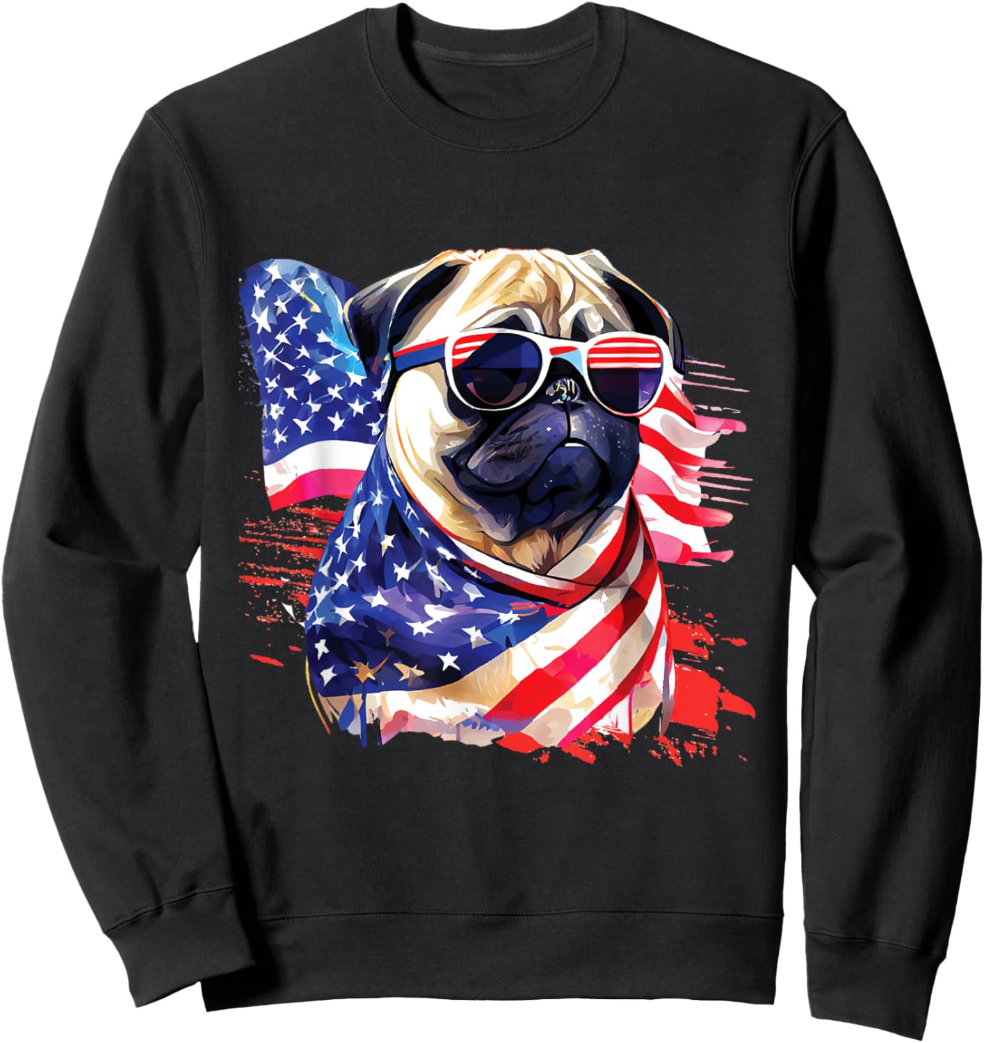 Patriotic Pug - USA American Flag Dog Lover Pet Owner Sweatshirt - Sweatshirt | Black