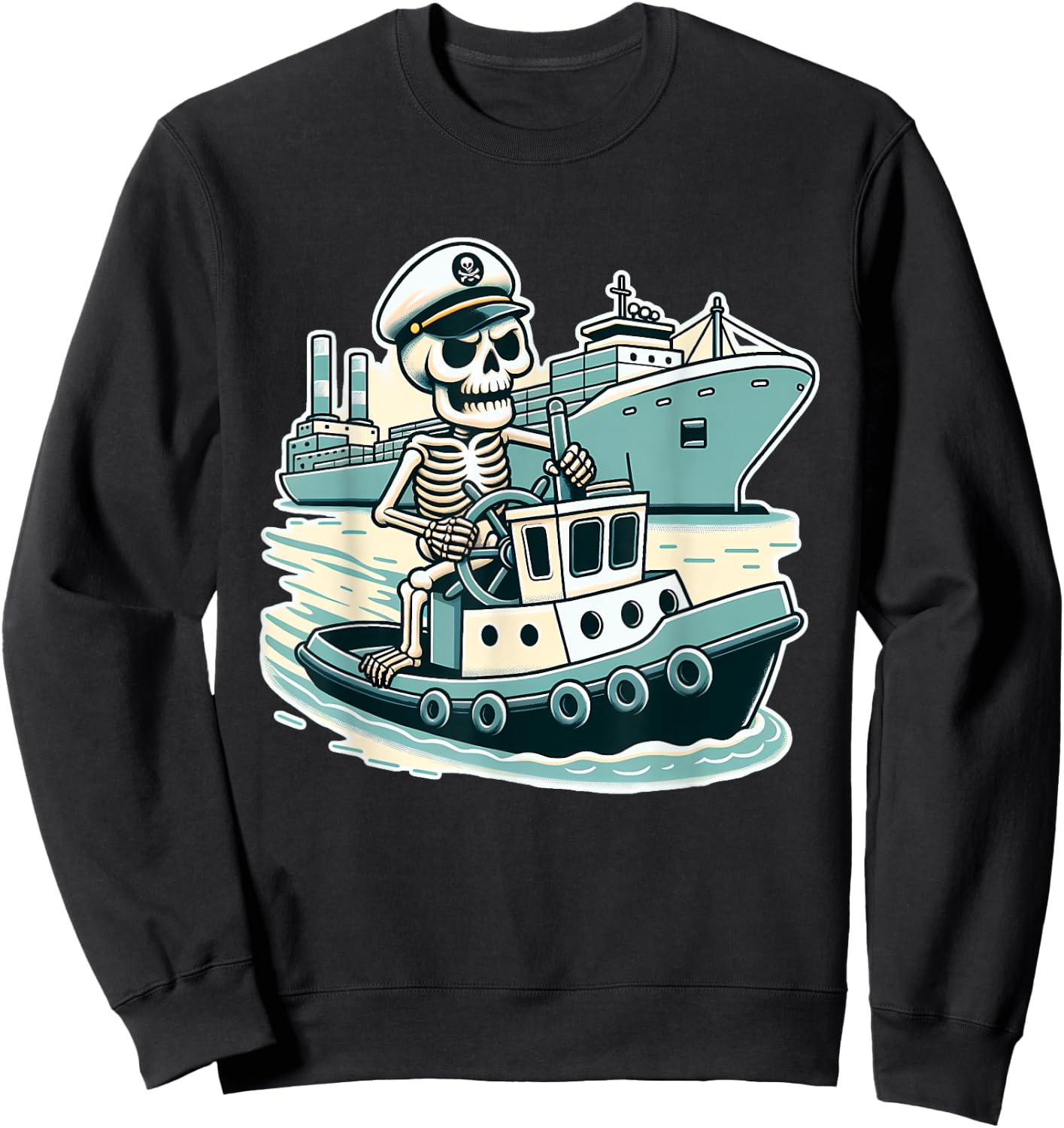 Halloween Skeleton Tugboat Captain Sweatshirt - Sweatshirt | Black