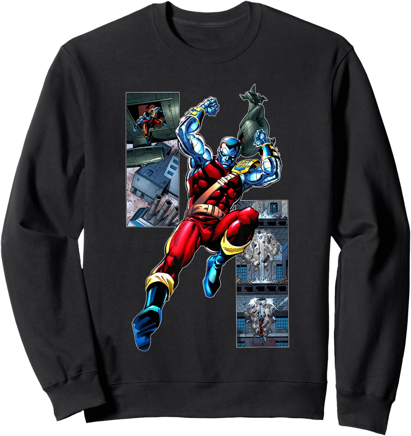 Marvel X-Men Colossus Jumping Through Roof Comic Panels Sweatshirt - Sweatshirt | Black