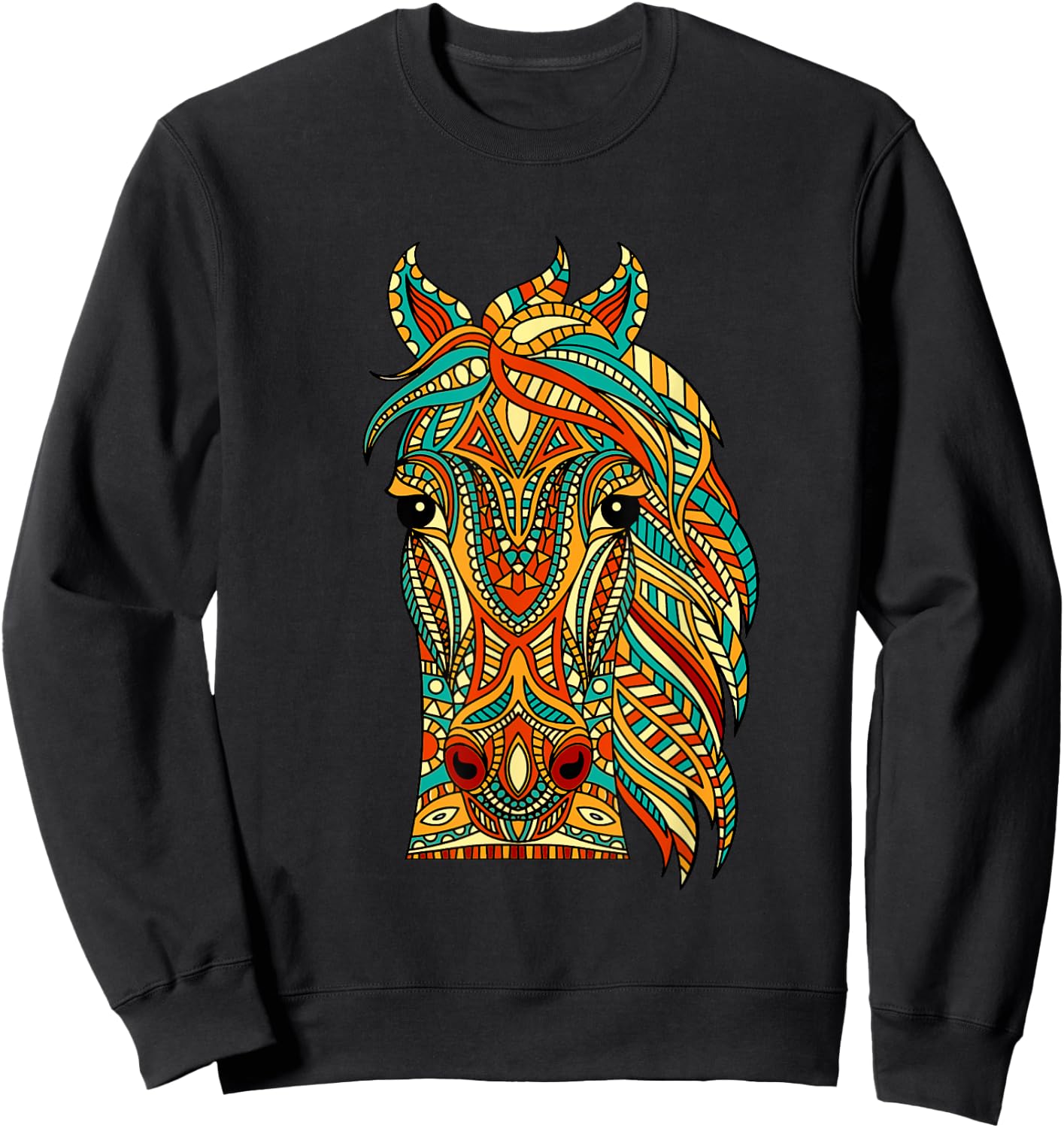 Tribal Horse Design - Horses Animal Lover Horseback Riding Sweatshirt - Sweatshirt | Black