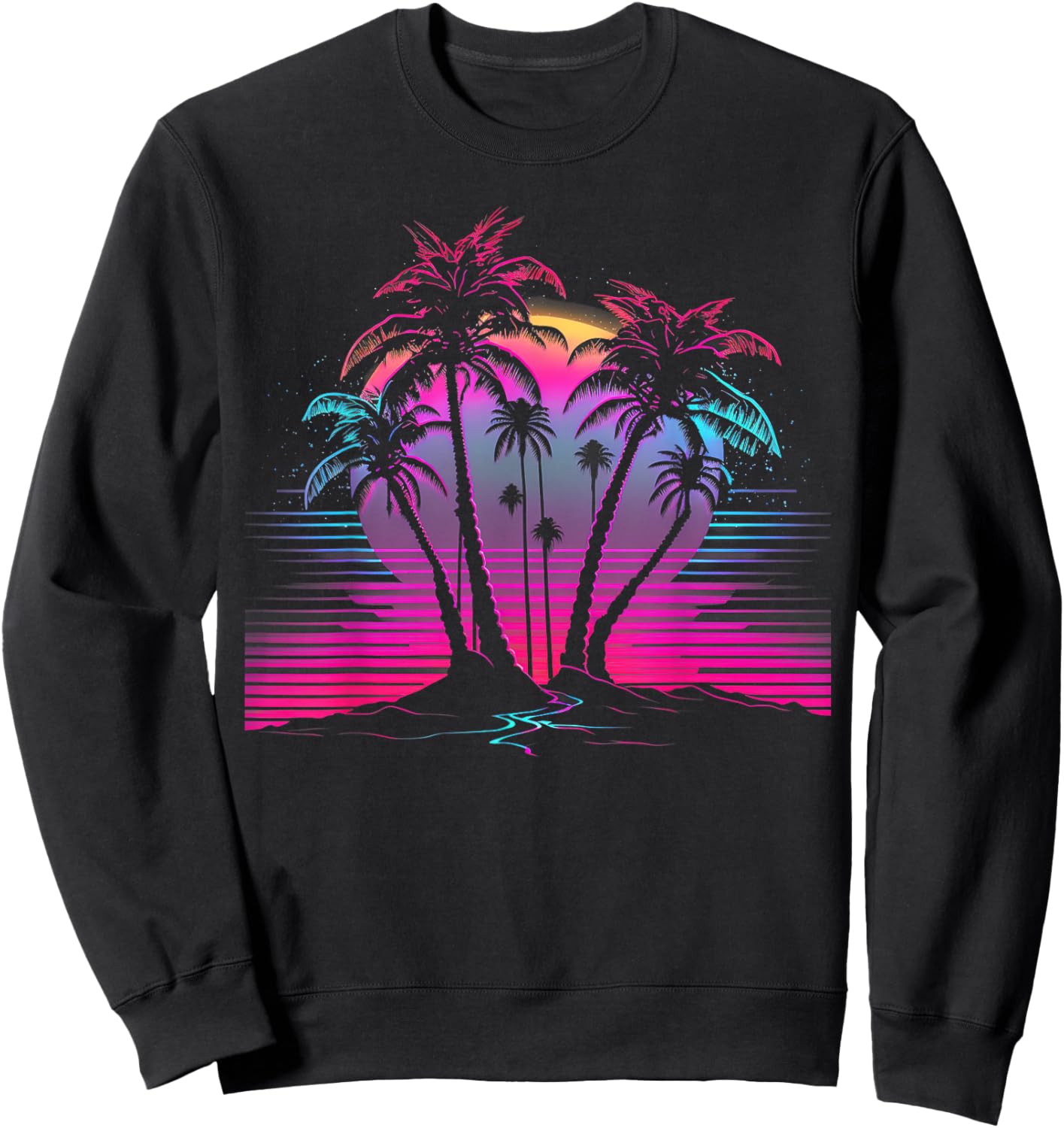 Palm Tree Vaporwave Retrowave Aesthetic Synthwave 80s Beach Sweatshirt - Sweatshirt | Black