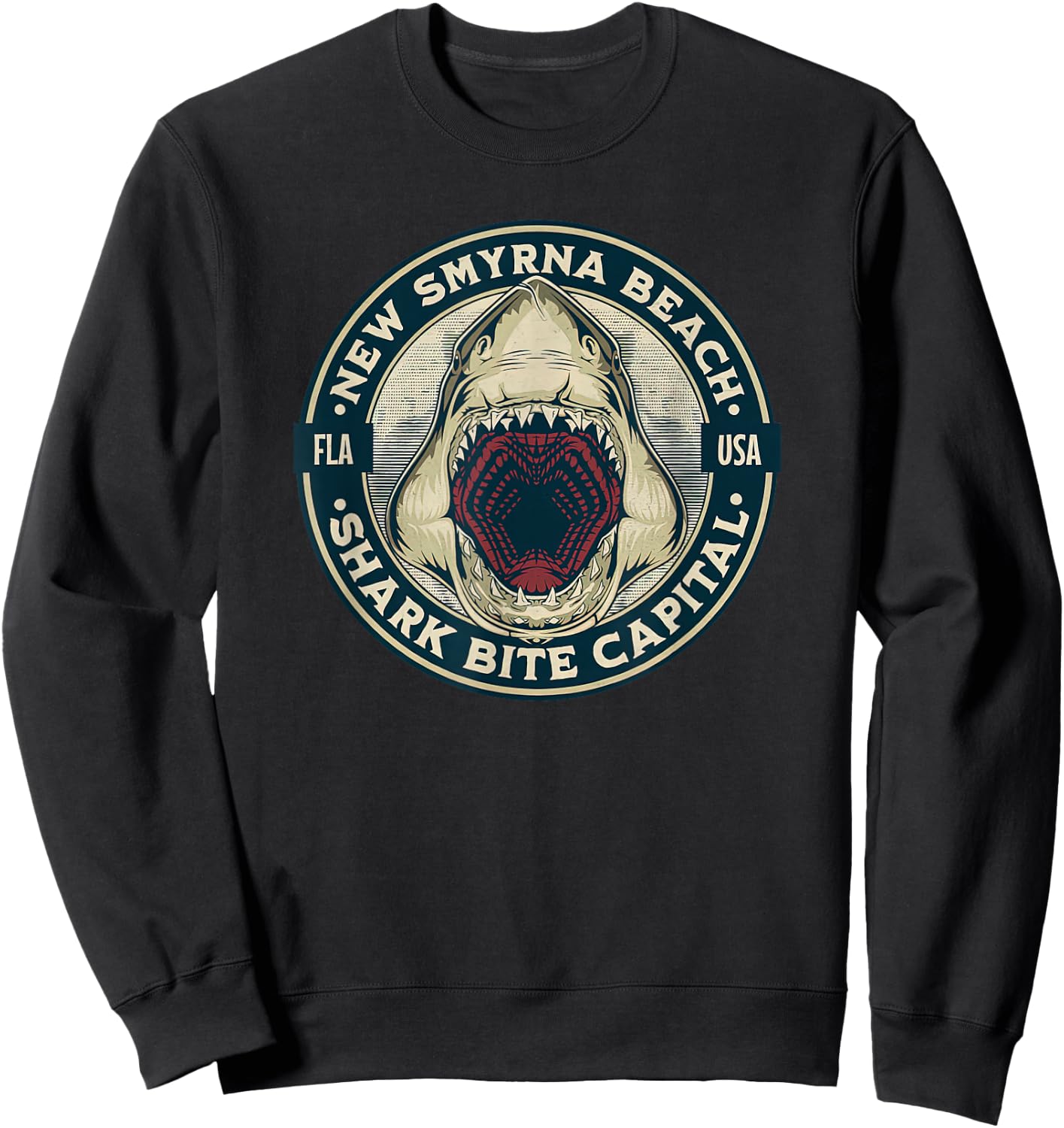 New Smyrna Beach: Shark Bite Capital Of The World Graphic Sweatshirt - Sweatshirt | Black