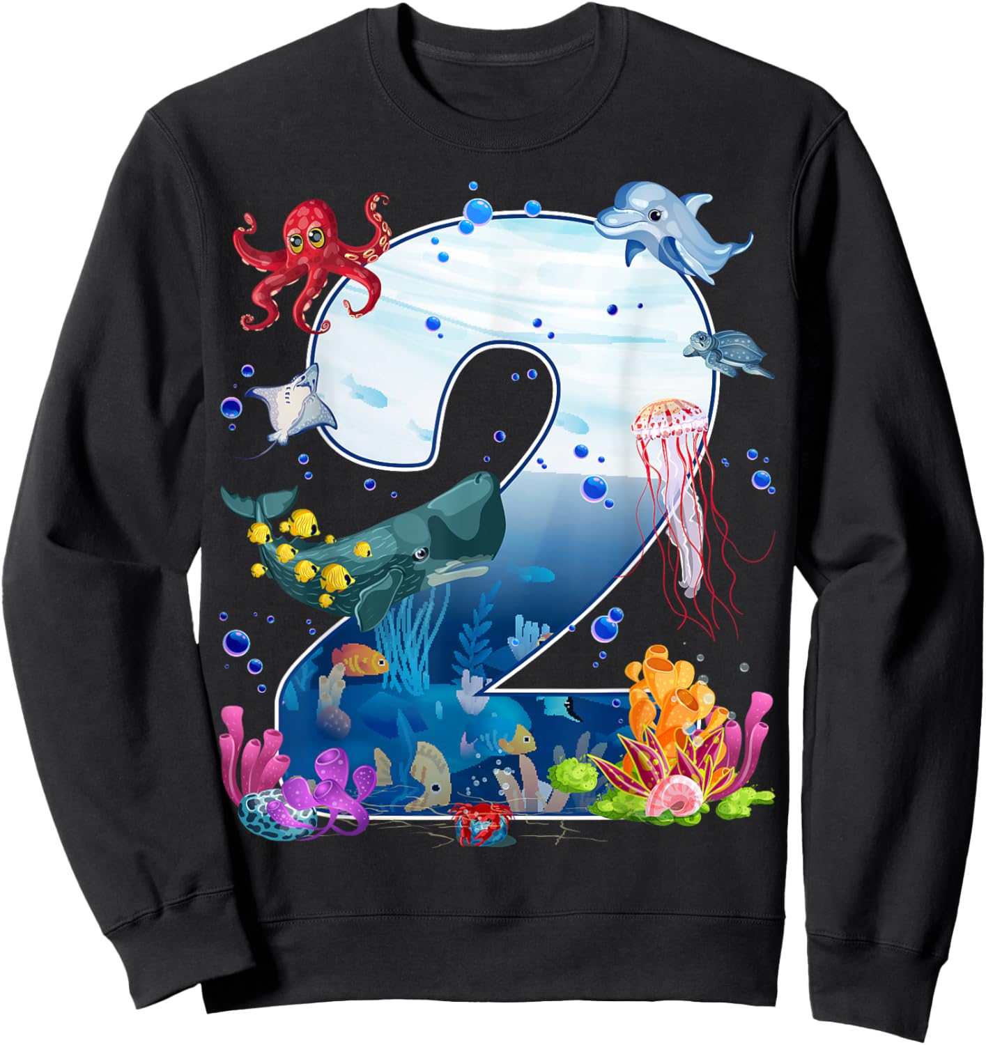 2nd Birthday Party Ocean 2 Year Old Sea Fish Aquarium Boy Sweatshirt - Sweatshirt | Black