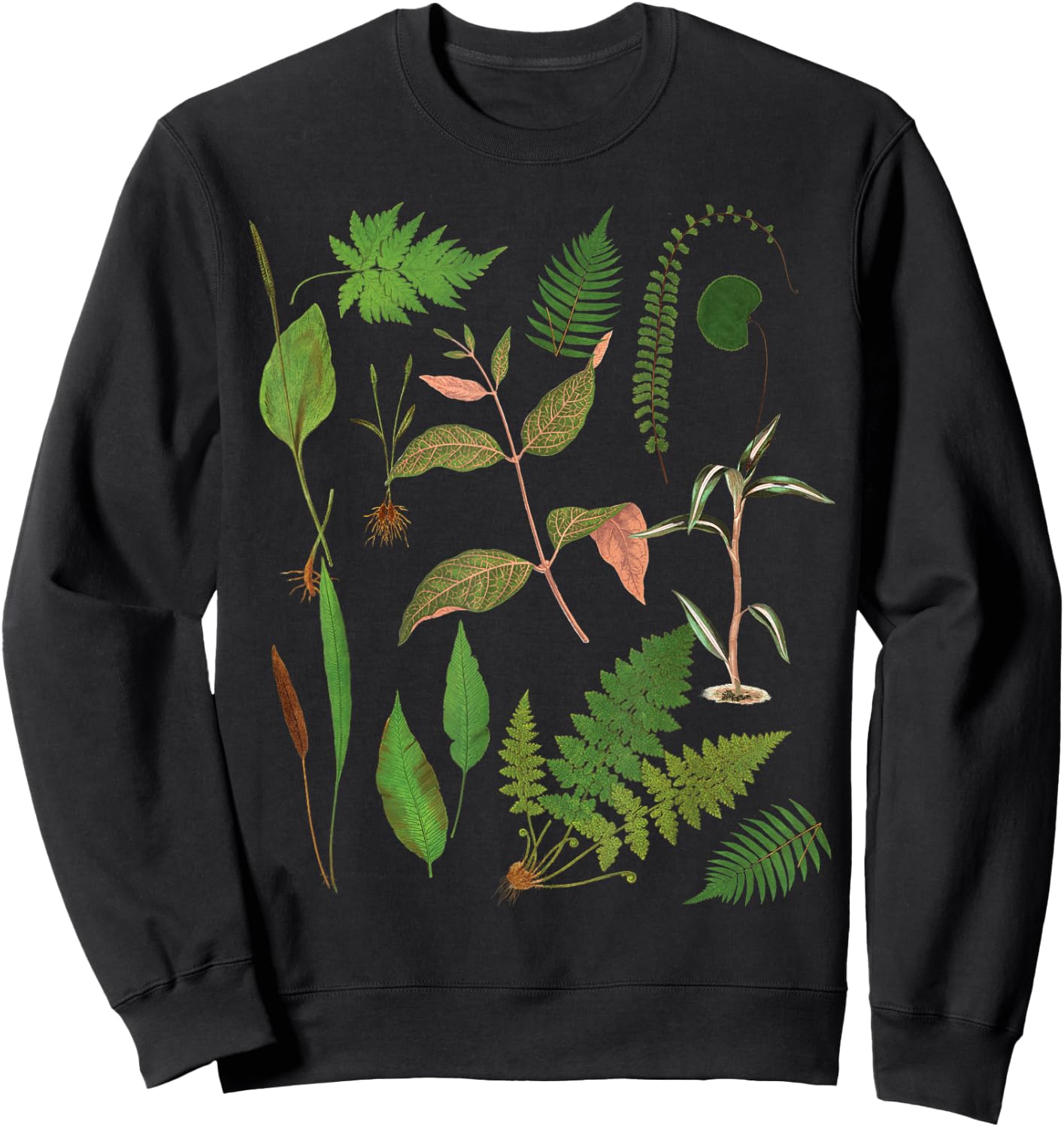 Vintage Botanical Flower Fern Leaf Green Plant Botany Sweatshirt - Sweatshirt | Black