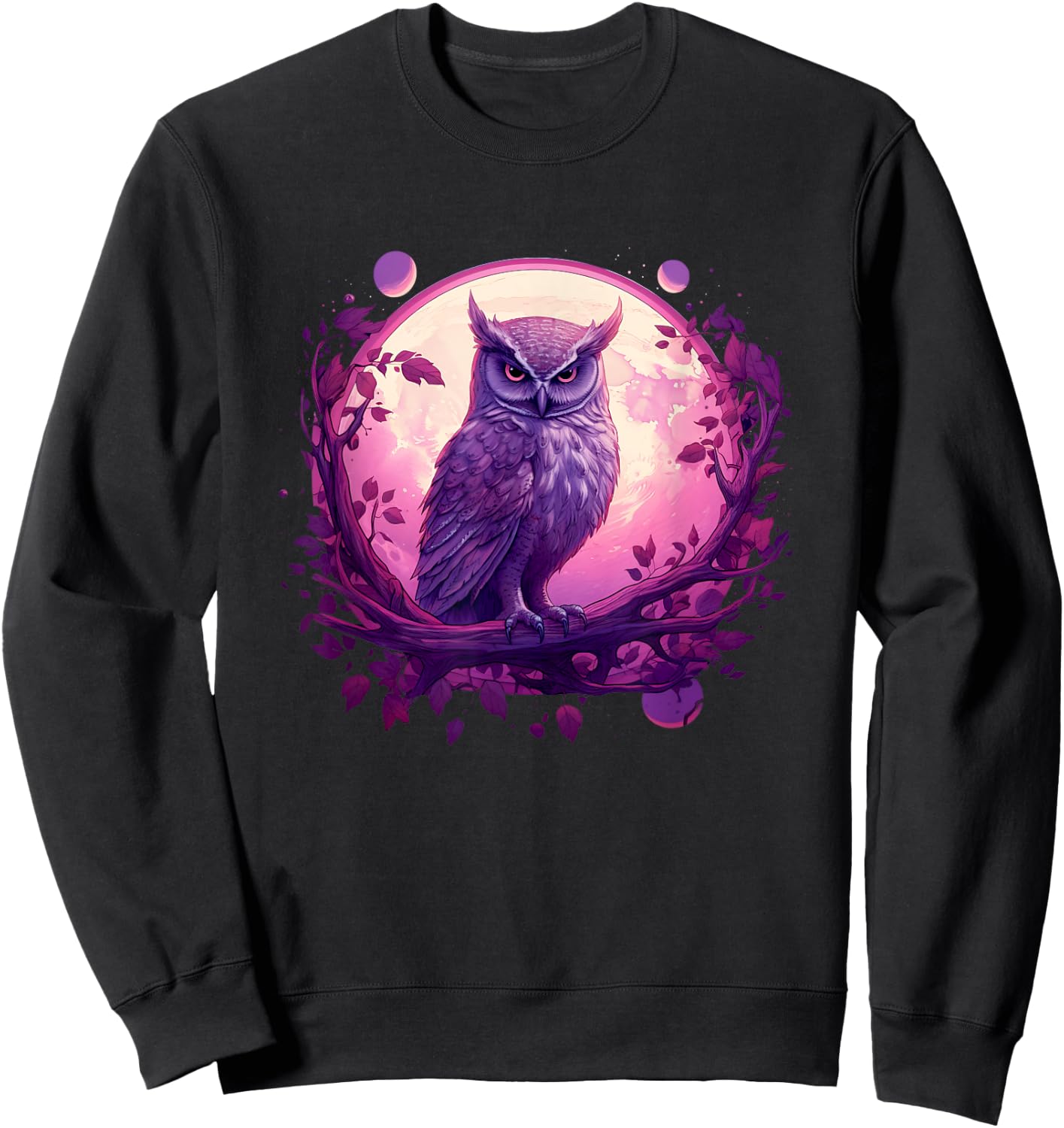 Full Moon Owl Pink Purple Dream Catcher Women Cute Kid Sweatshirt - Sweatshirt | Black