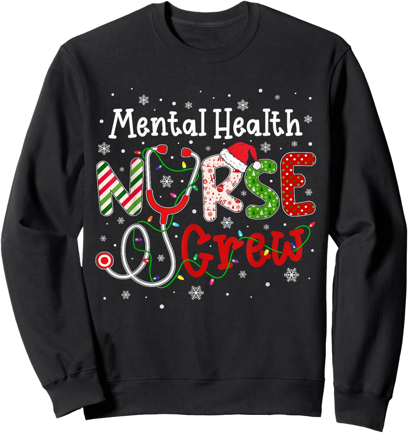 Mental Health Christmas Nurse Crew Nursing Christmas Pattern Sweatshirt - Sweatshirt | Black