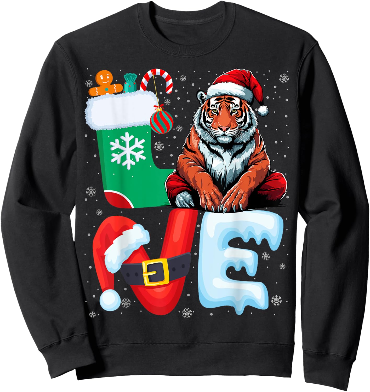 Tiger Lover Santa Hat Xmas Holiday Tiger Christmas Sweatshirt - Sweatshirt | Black