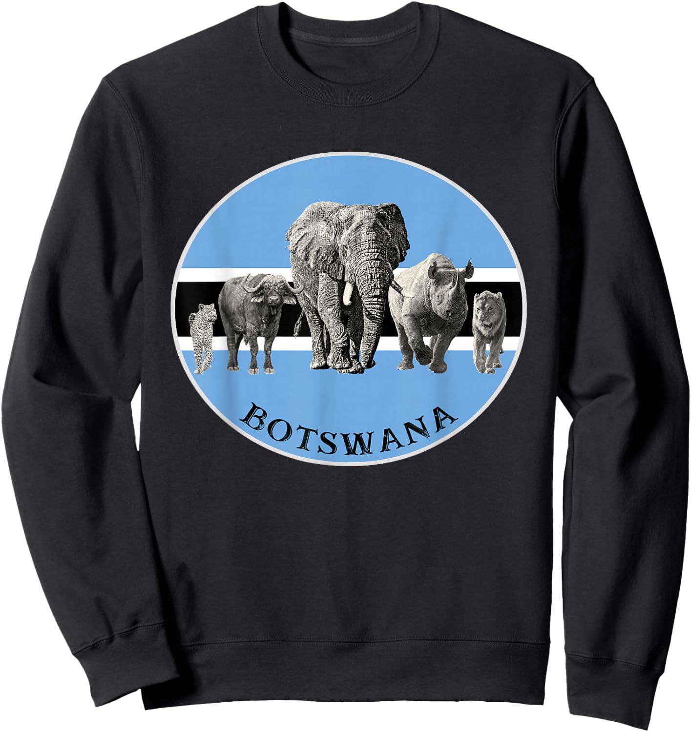 Proudly Botswana Big 5 on Botswana Flag for Wildlife Fans Sweatshirt - Sweatshirt | Black