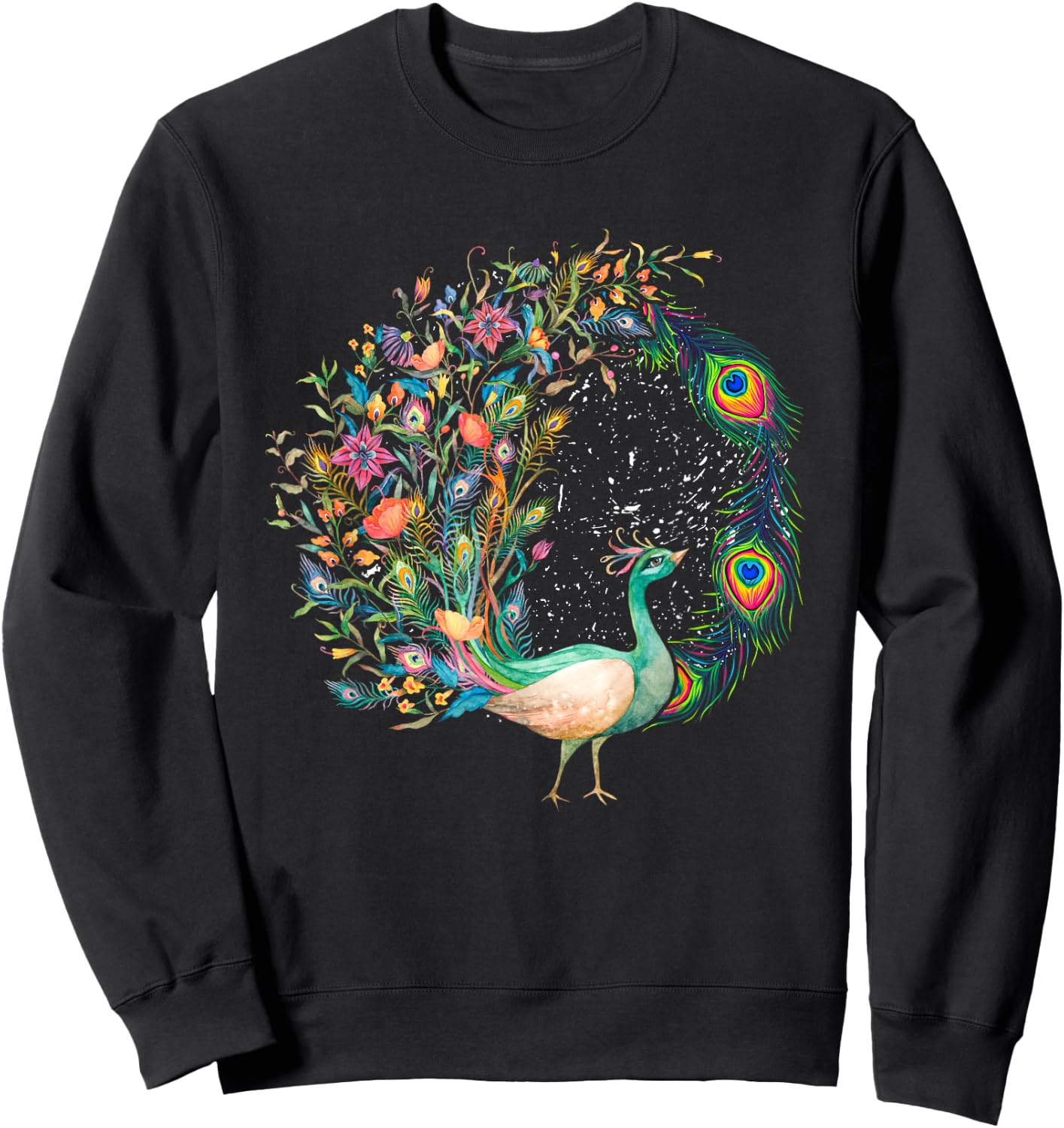 Beautiful Peacock | Colorful Bird | Peacock Feathers Sweatshirt - Sweatshirt | Black
