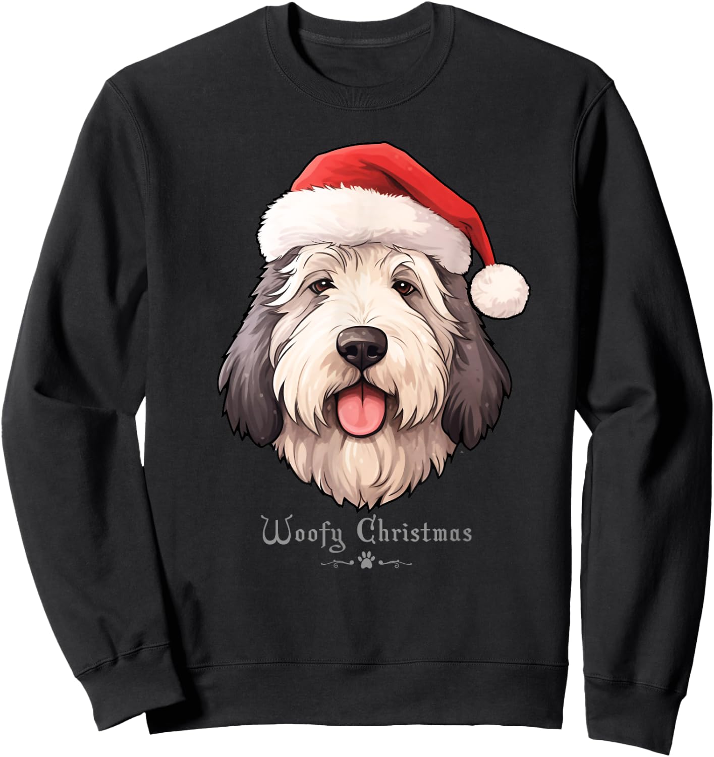 Old English Sheepdog Funny Woofy Christmas Simple Design Sweatshirt - Sweatshirt | Black