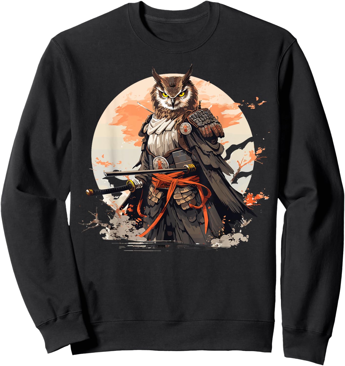Samurai Owl Warrior Japanese Ninja Bird Owl Kawaii Sweatshirt - Sweatshirt | Black